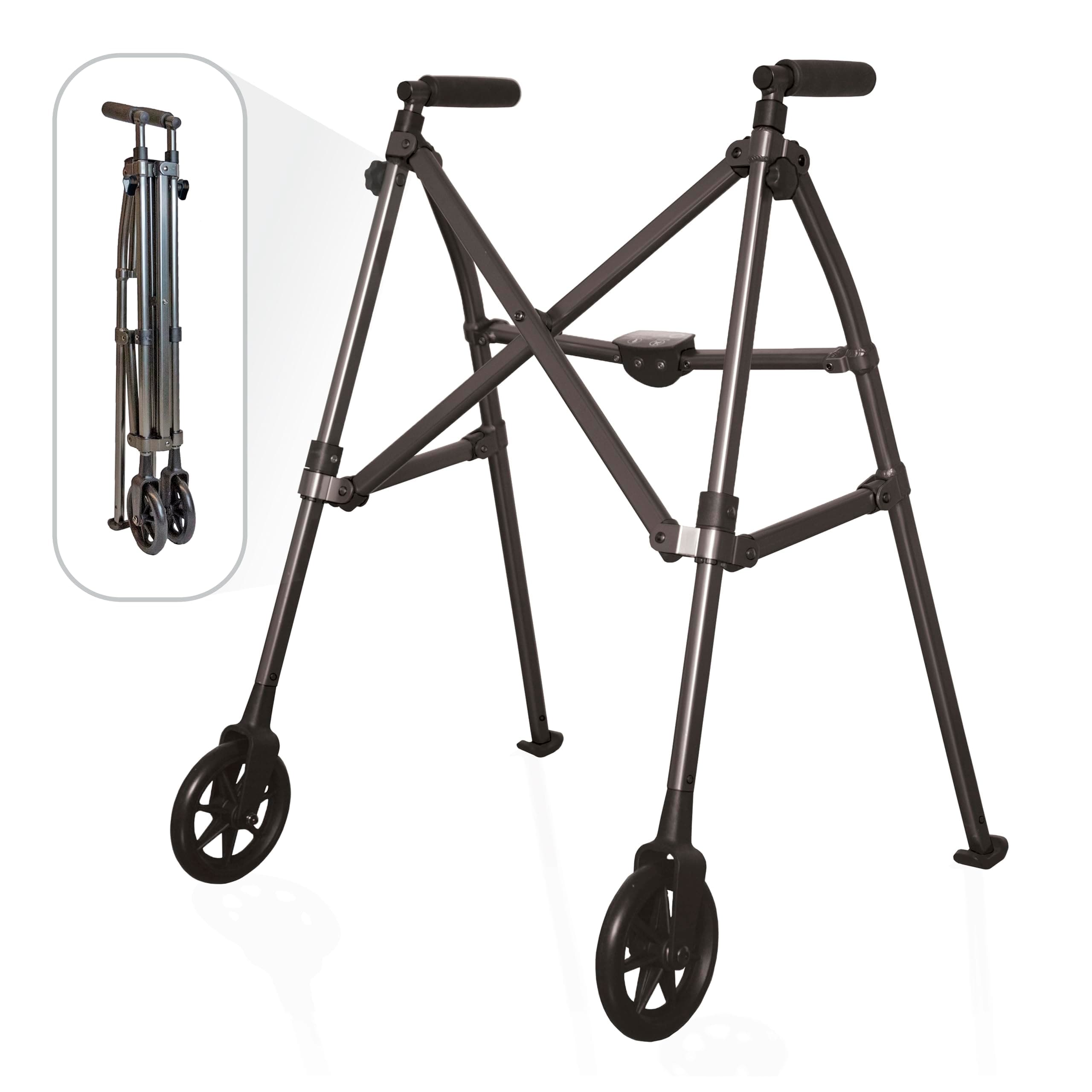 Able Life Comfortably Independent Space Saver Walker, Lightweight Folding Mobility Frame with 2 Fixed Wheels, Elderly Walking Aid, Black Walnut (Eligible for VAT Relief in the UK)