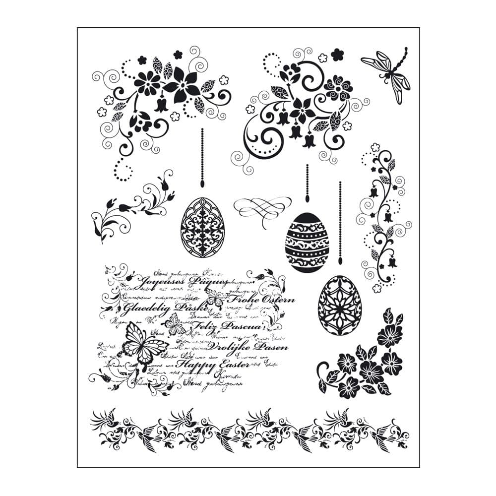 Viva Décor 400301300 Easter Egg and Border Clear Silicone Stamp