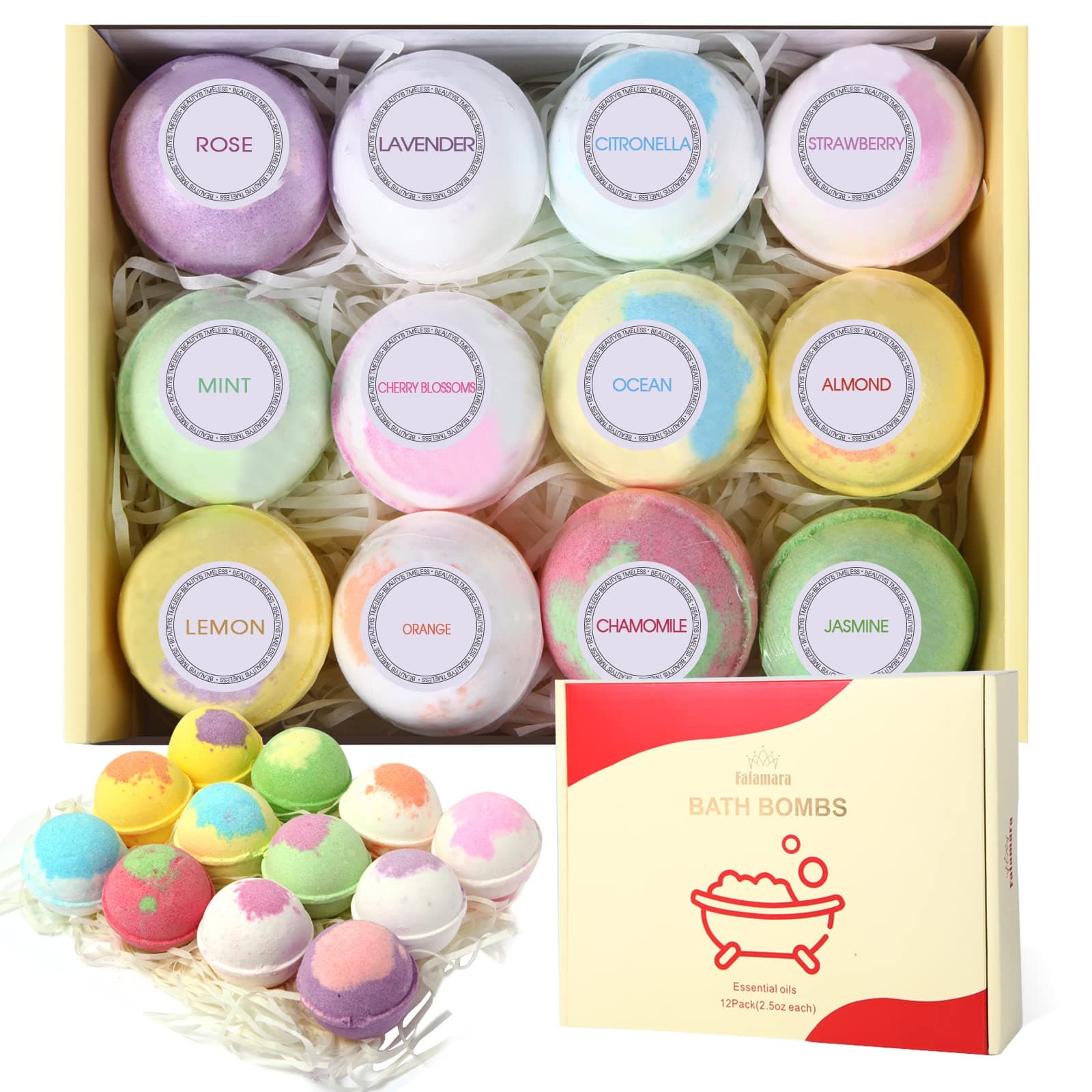 Bath Bombs, Gift Set Rich in Essential Oils Natural Handmade Bath&Spa Fizzles Marvelous Salts to Moisturize Skin and Relieve Stress Romantic Gifts for Her/Him/Girlfriend/Wife (Pack of 12)