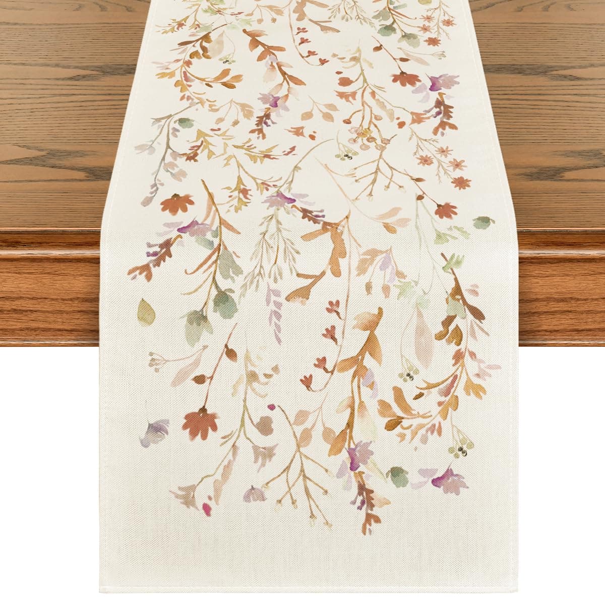 Artoid Mode Floral Leaves Fall Table Runner, Wild Flowers and Grasses Seasonal Autumn Kitchen Dining Table Decoration for Home Party Decor 13x36 Inch
