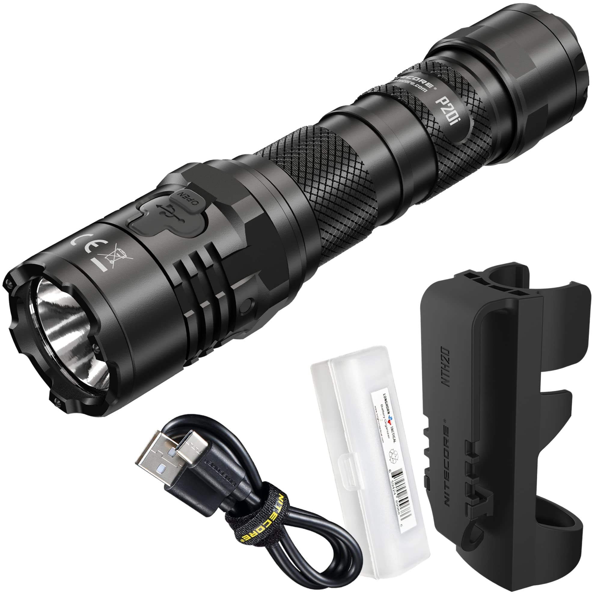 P20i Tactical Flashlight, 1800 Lumen USB Rechargeable Fast Charging Strobe Ready with LumenTac Organizer