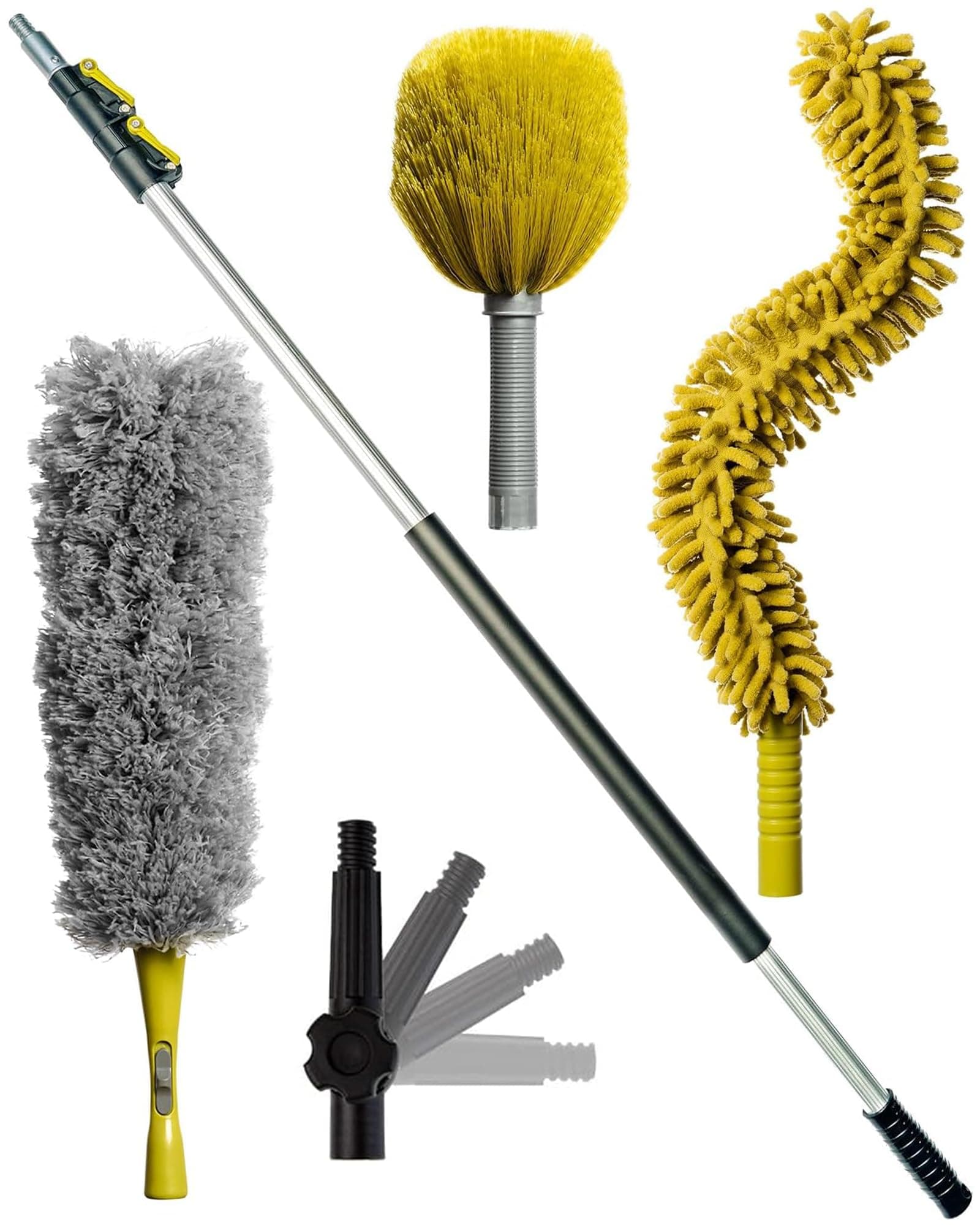 DOCAZOO DocaPole High Reach Dusting Kit with 5-12 (1.5-3.5m) Foot Extension Pole // Cleaning Kit Includes 3 Dusting Attachments // Cobweb Duster // Microfiber Duster // Ceiling Fan Duster