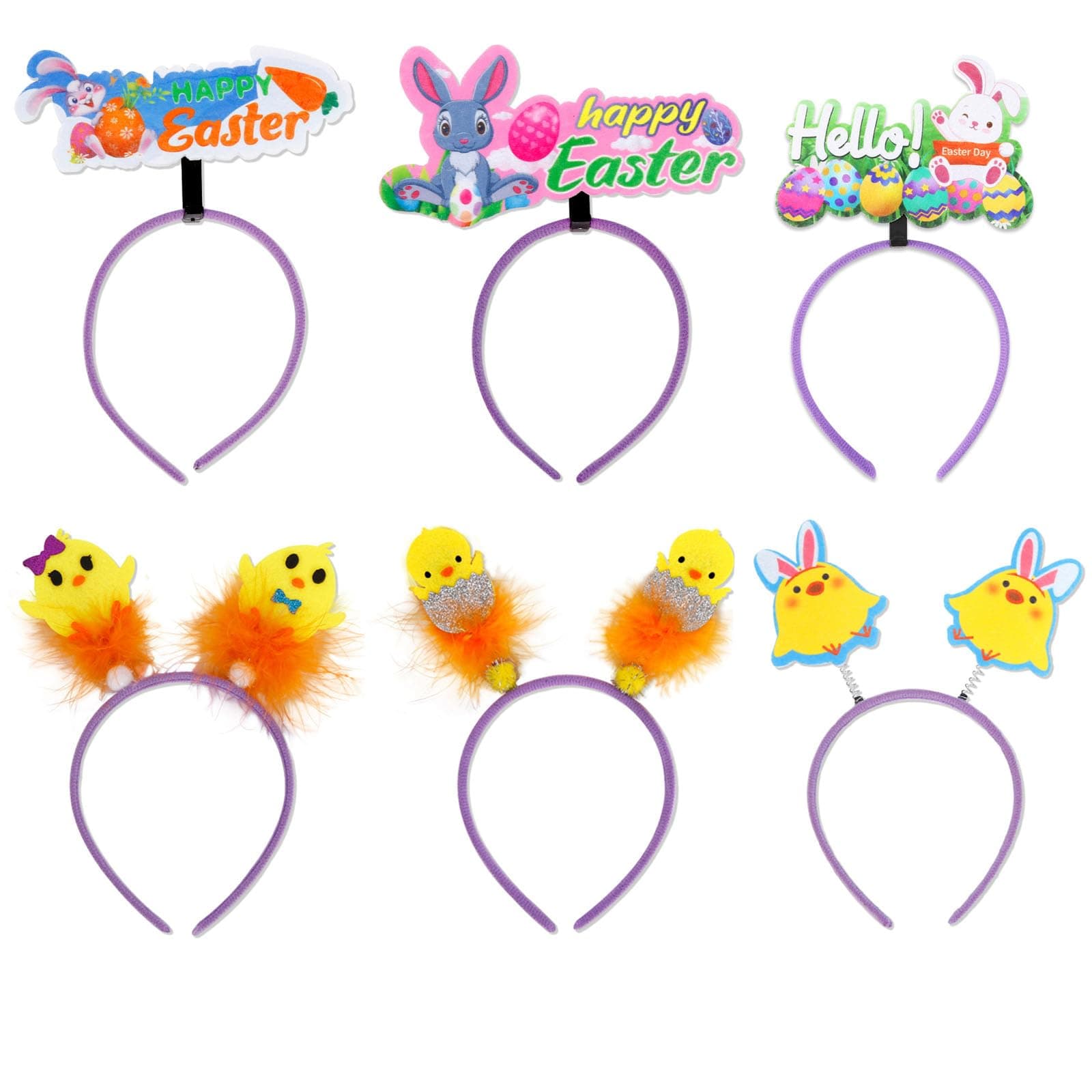 Pack of 6 Easter Party Headbands & Felt Easter Bunny Chick Glasses Frames, Funny Spring Hair Accessories for Kids & Adults, Easter Theme Headbands for Easter Egg Hunts & Festive Celebrations