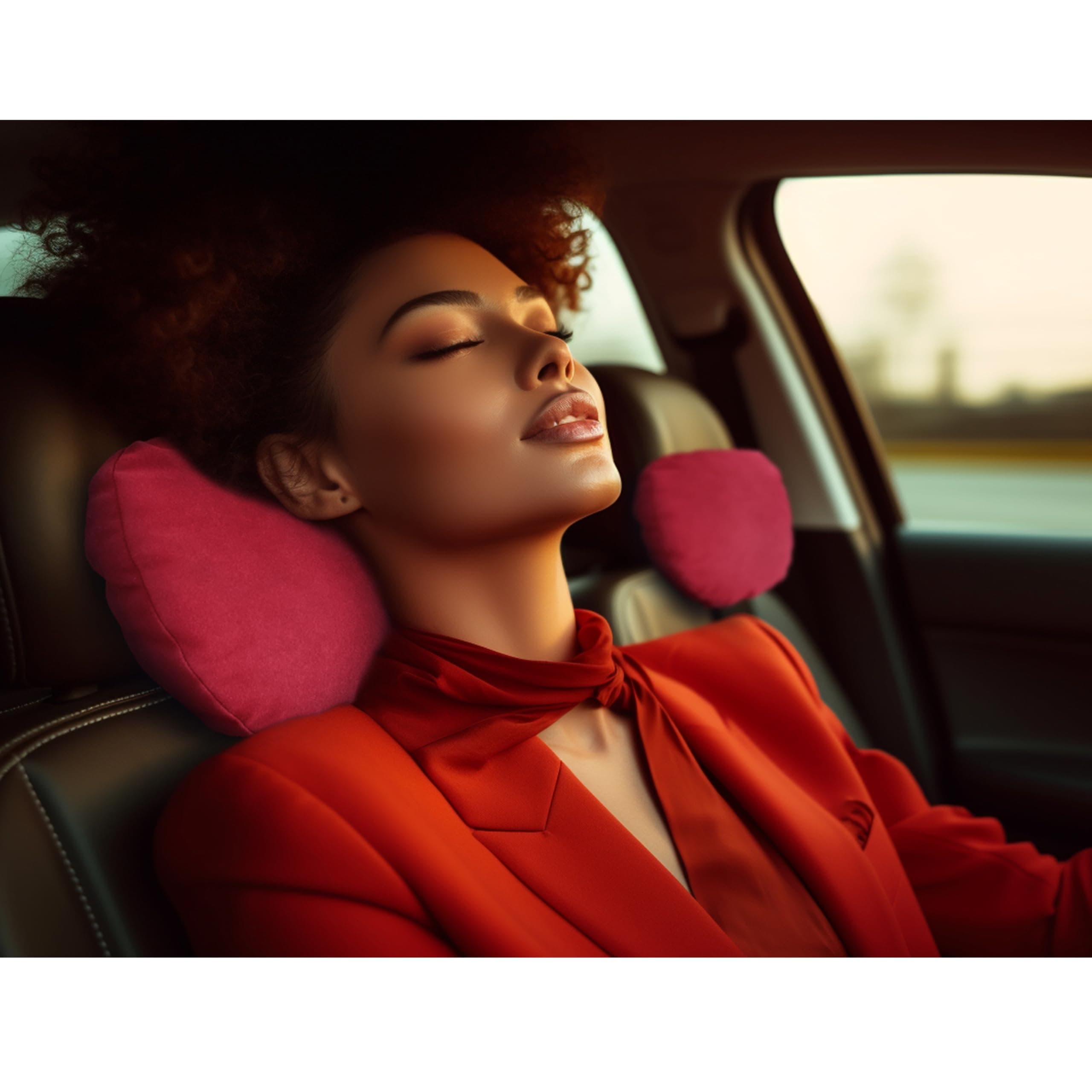 2pcs Car Neck Pillow for headrests,Support Drive Seats Head Cushion Pillows,Superfiber Suede,Plant-Based Polyester,Thickness & Height Adjustable,11.8x7.5,Inner Liner fillable(Bright Red)