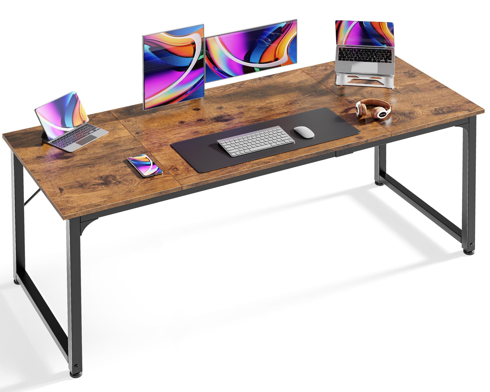 Huuger Computer Desk, 63 Inch Office Desk, Gaming Desk with Storage, Writing Desk Work Desk for Home Office, Study, Modern Simple Desk, Large Legroom, Metal Frame, Rustic Brown