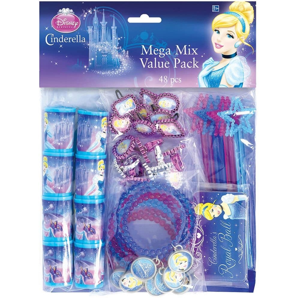 Disney Cinderella Assorted Birthday Party Favour Value Pack (48 Pack), Multi Color.