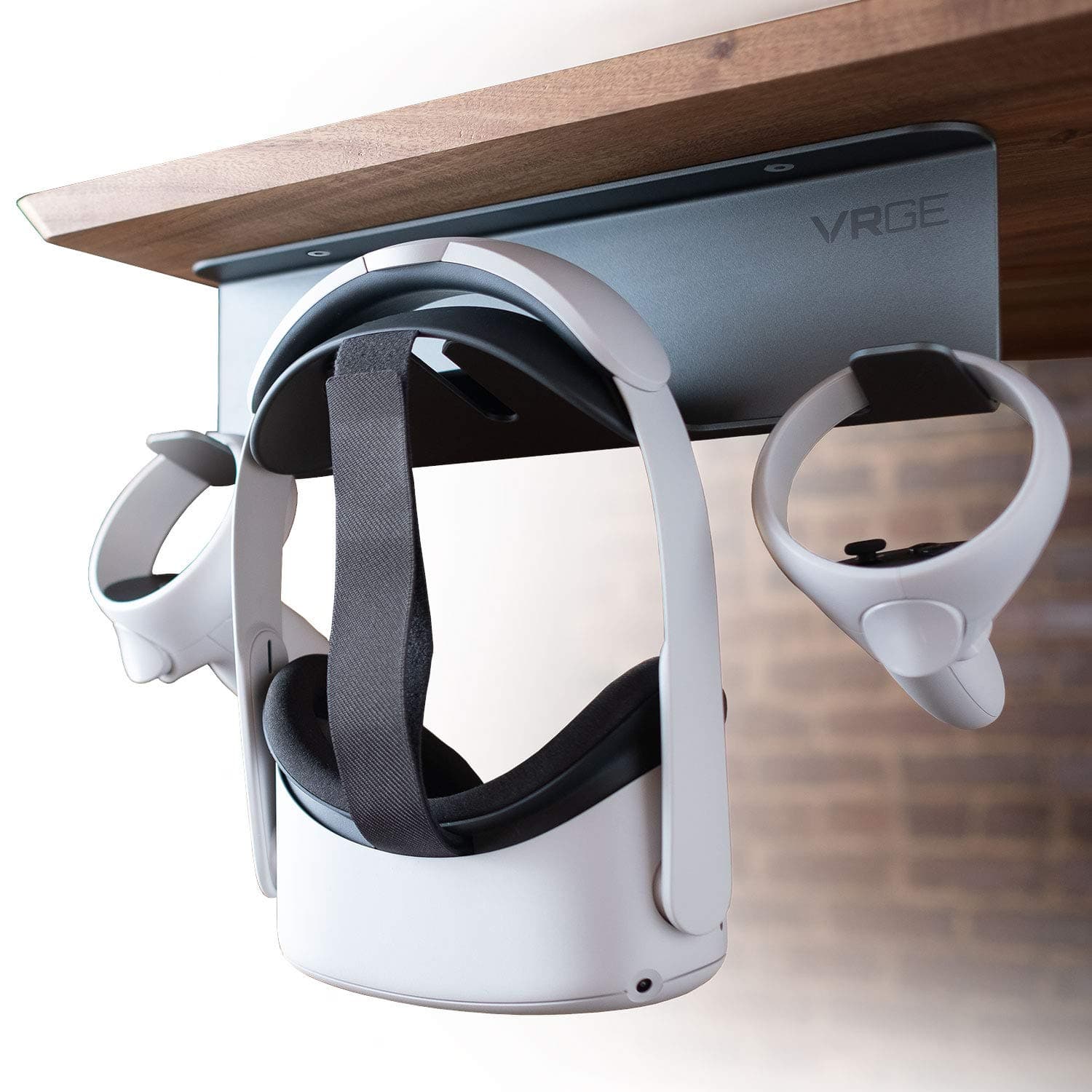VR Stand Under Desk Storage Display Hook Organizer - Premium Metal - for Meta Oculus Quest 2, Sony Playstation PS5 VR2, Valve Index and Mixed Reality Headsets