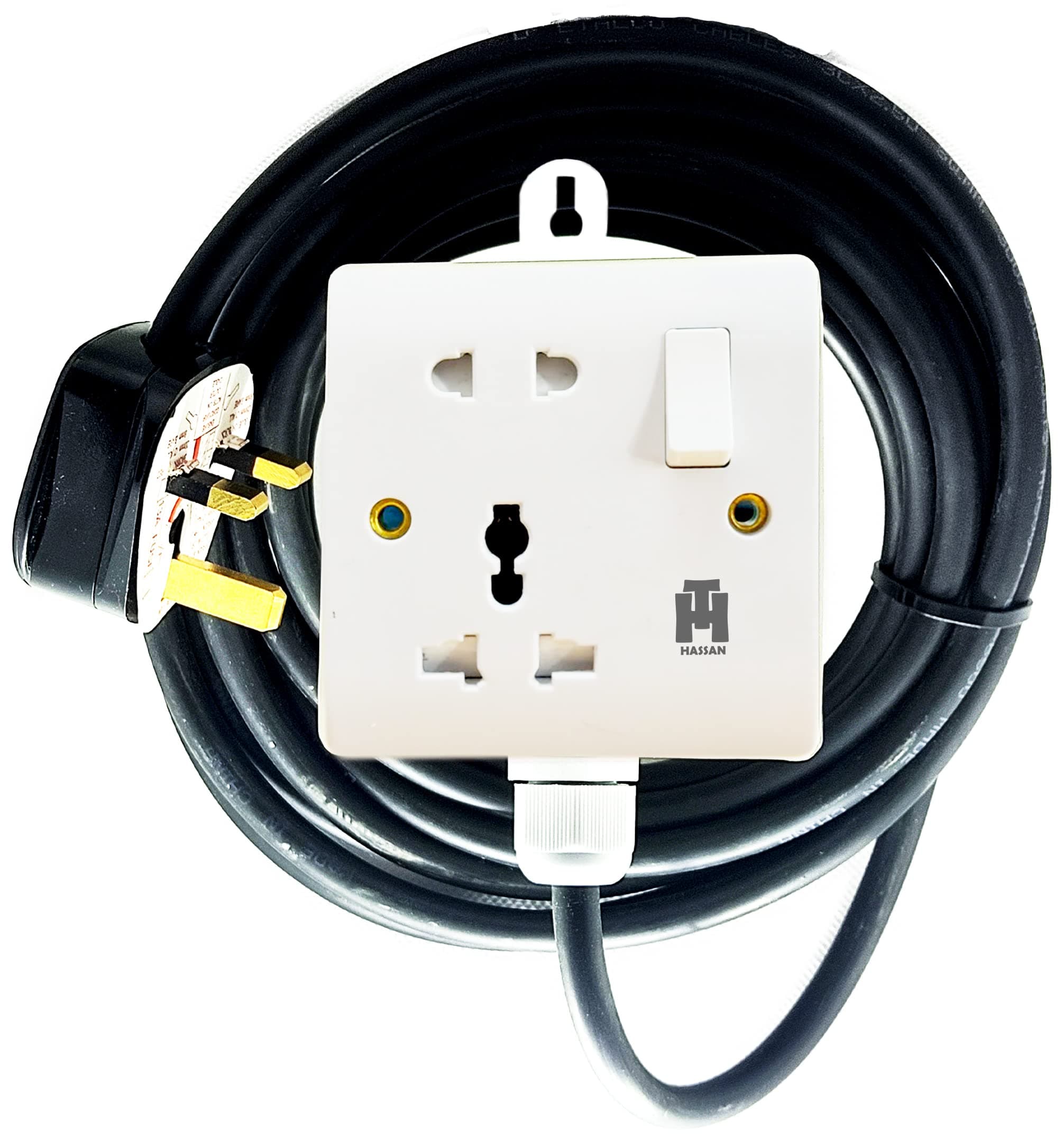 Hassan single socket extension universal 13A heavy duty power outlet extended cord (3 meter)