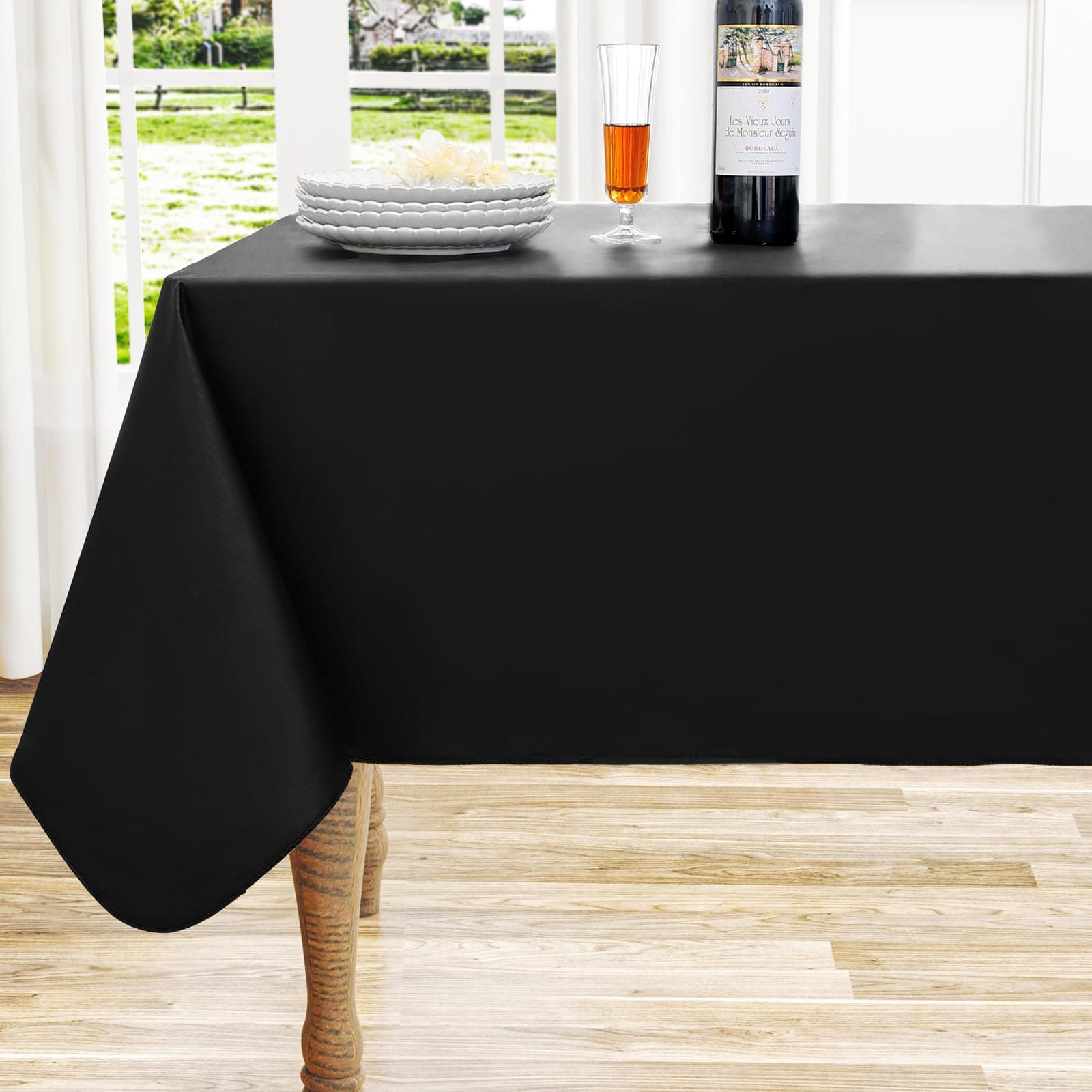 homing Rectangle Vinyl Tablecloth, Waterproof Spillproof Plastic Flannel Backed Table Cloth, Wipe Clean Table Cover for Dining, Buffet Parties and Camping (Black, 60" x 84")