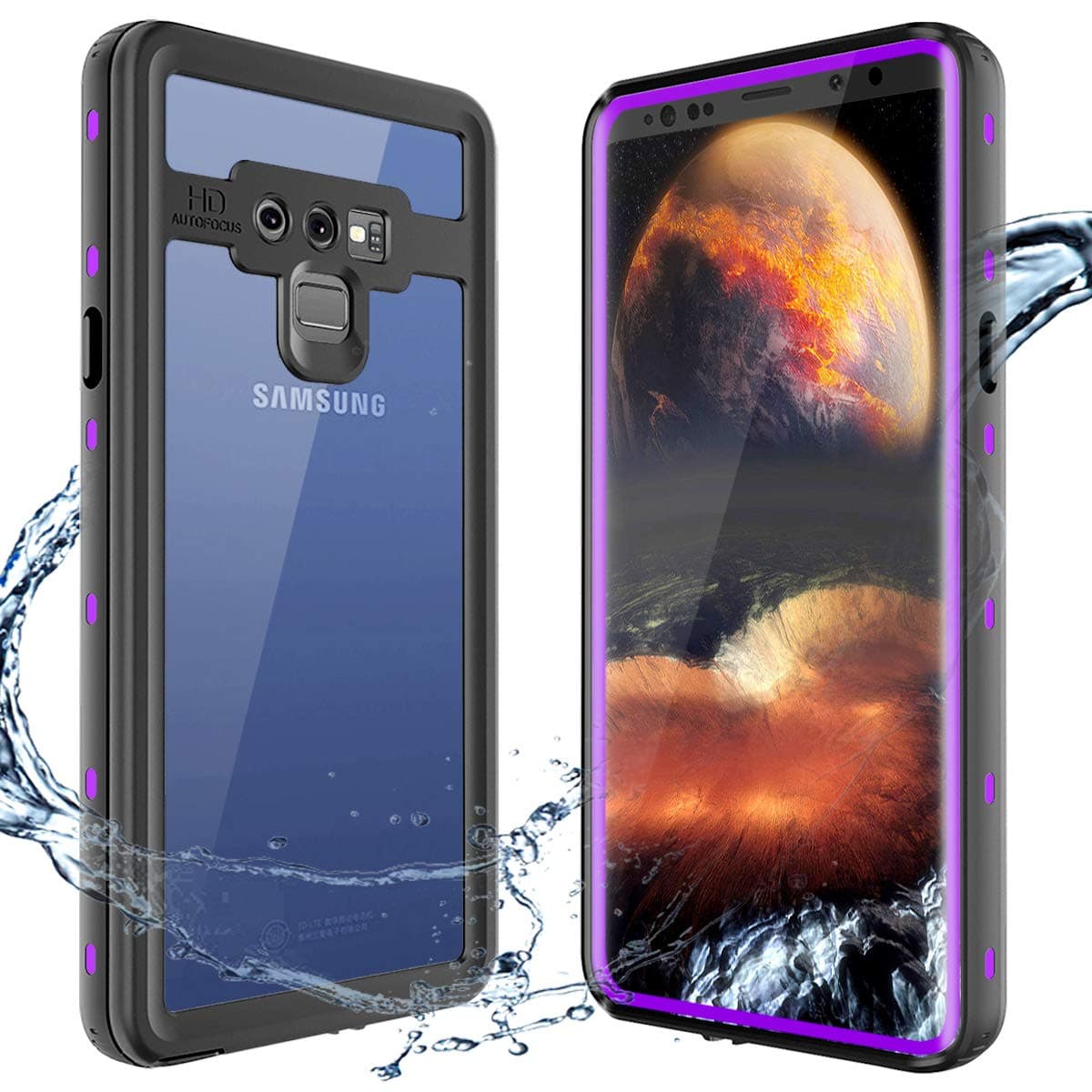 XBK Samsung Note 9 Case, Waterproof Shockproof Case, Ultra Protective Case with Built-in Screen Protector Desgin for Note9 (Purple)