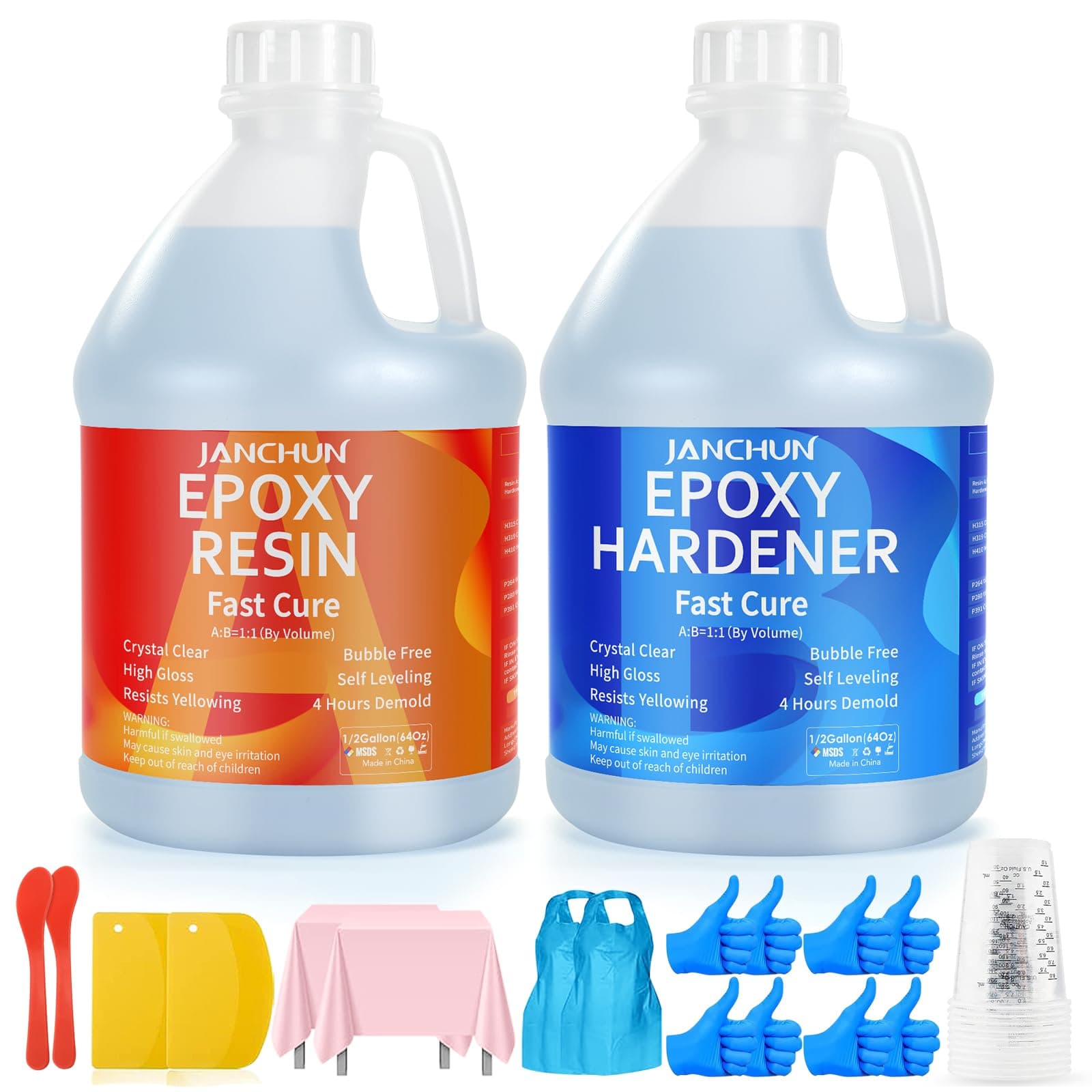 1 Gallon Premium Clear Epoxy Resin,High Gloss Casting and Coating Kit for River Table Tops, Art Resin,Jewelry Making, DIY,Tumblers, Molds, Art Painting with Epoxy Mixer, 20×8oz Measuring Cup and More