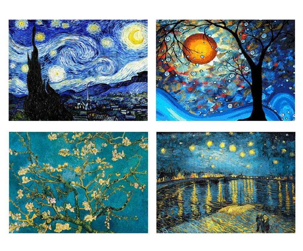 4 Packs 5D DIY Diamond Painting Set Full Drill Diamond Painting Starry Night Wall Stickers for Living Room(40X30CM/16X12inch)