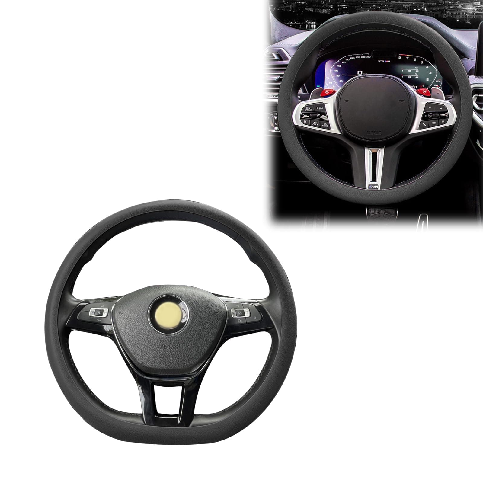 1 PC D Shape Steering Wheel Cover, All Seasons Universal Silicone Car Steering Wheel Protector, Stylish Non-Slip Fit for 15 Inch Flat Bottom Steering Wheel (Black)