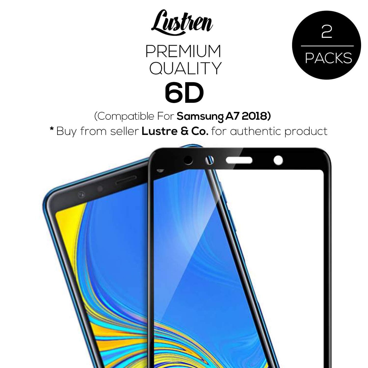 Lustren 6D 9H Gorilla Full Screen Scratch Protection Tempered Glass for Samsung Galaxy A7 2018 (Black)-Pack of 2