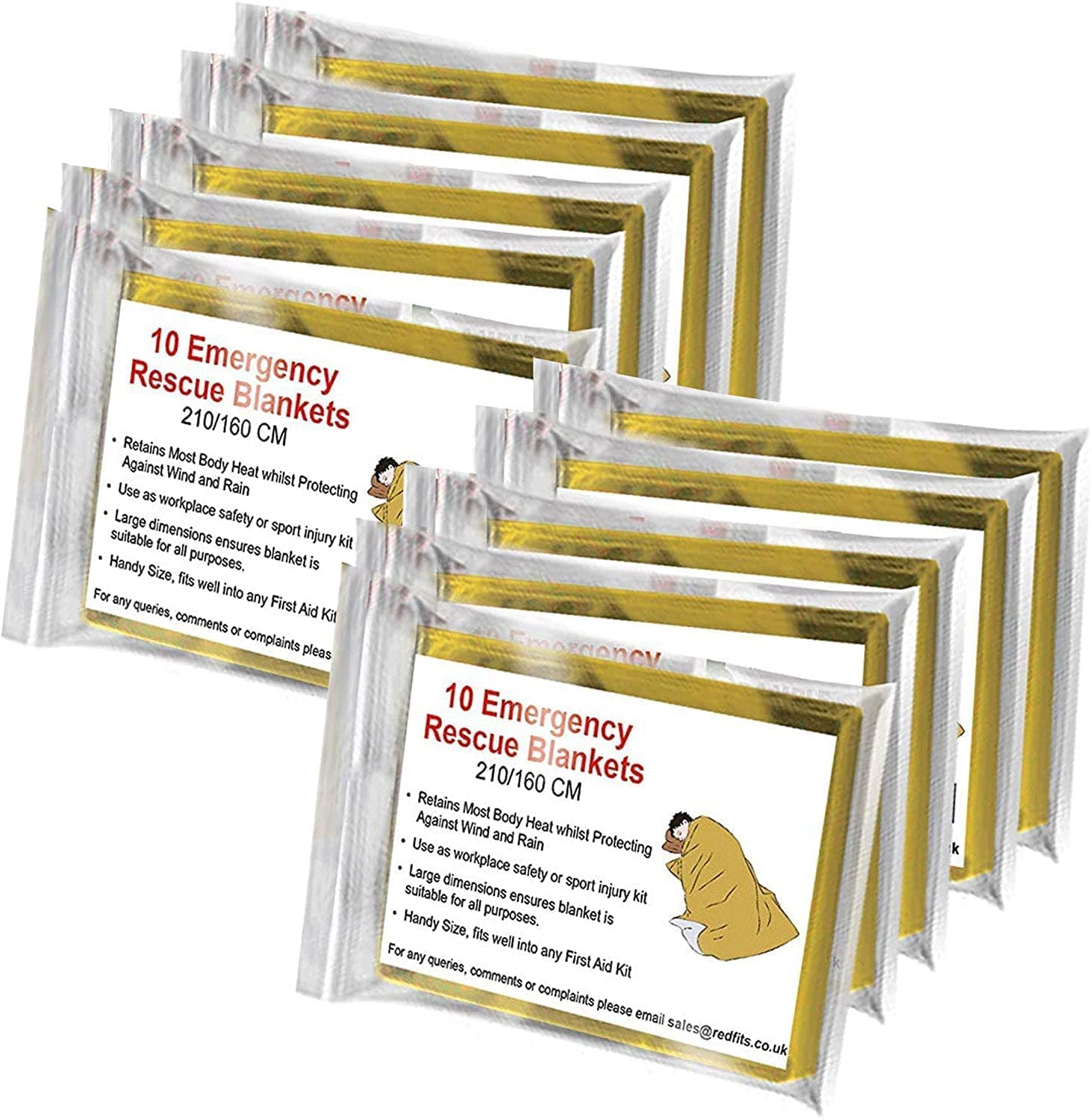 Bramble 10 Pack Large Mylar Emergency Blankets for Survival (83"x 63" Inch) Heat Reflective Thermal Blanket, Space Blanket, Foil Blanket for Hiking, Camping, Marathon, First Aid, Bug Out Bag