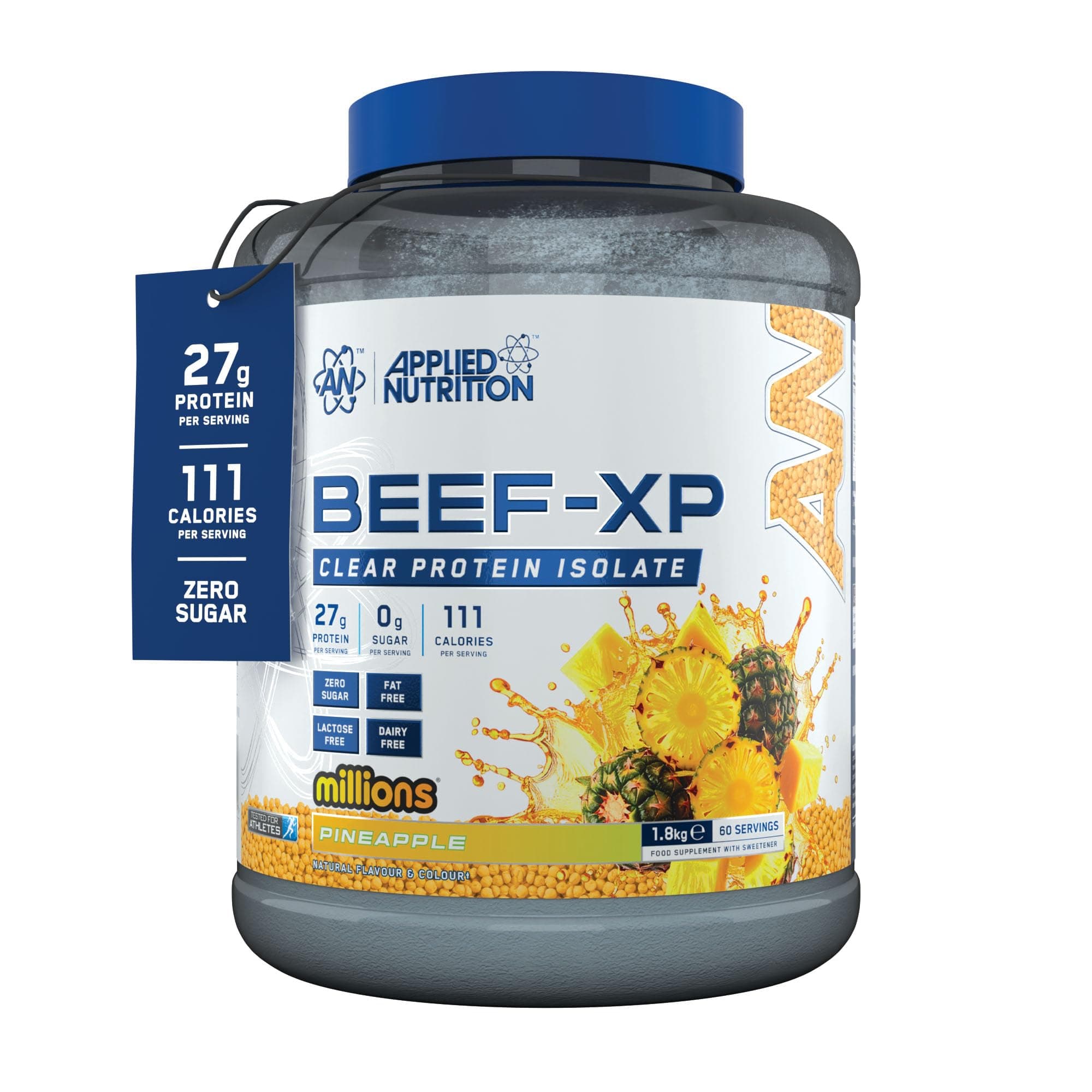 Clear Hydrolysed Beef Protein Isolate Powder, Fruit Juice Style, Dairy Free, Lactose Free, Zero Sugar, Low Fat, 1.8kg - 60 Servings (Pineapple Millions)