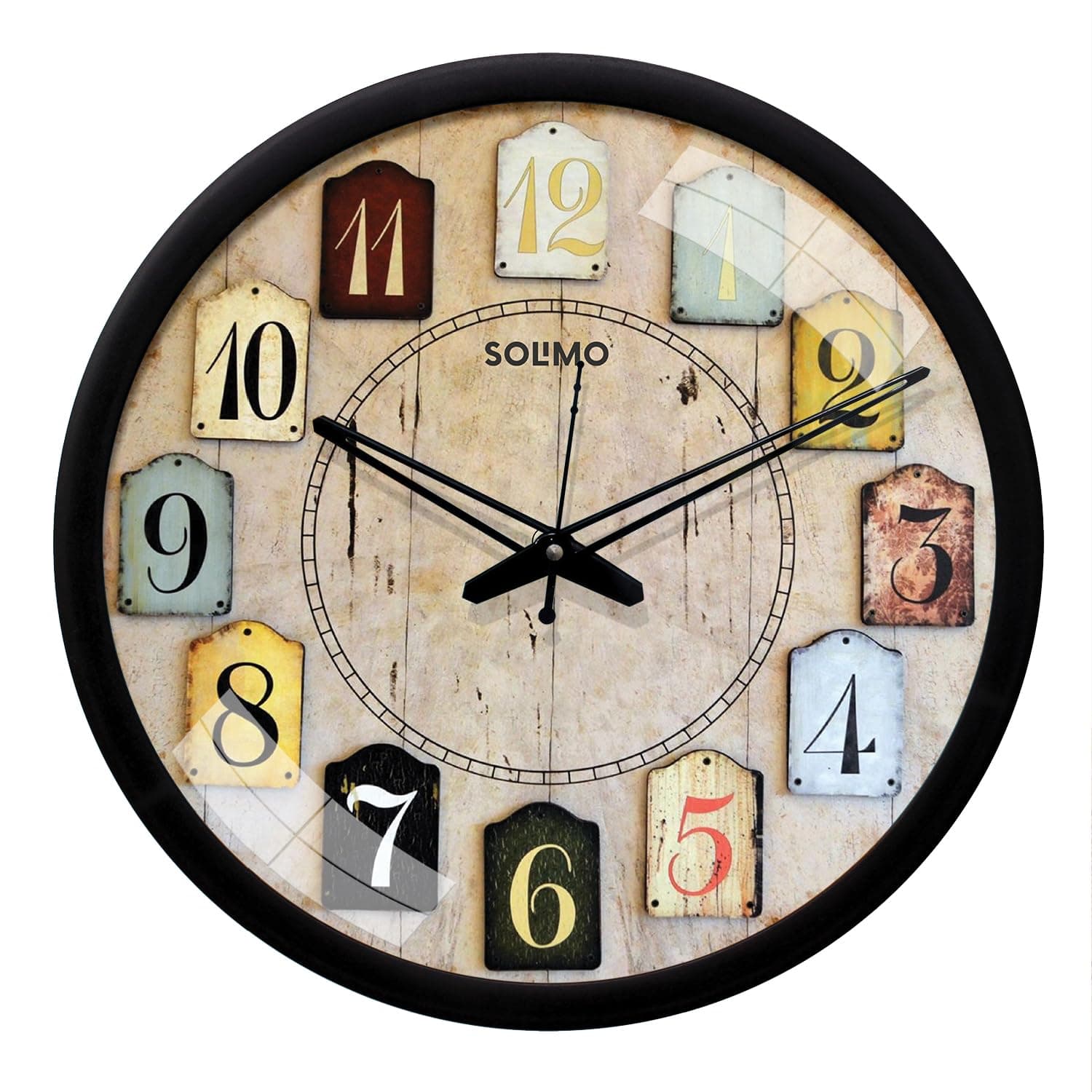 Amazon Brand - Solimo 12-Inch Contemporary Plastic & Glass Wall Clock - Designer (Silent Movement, Black Frame)