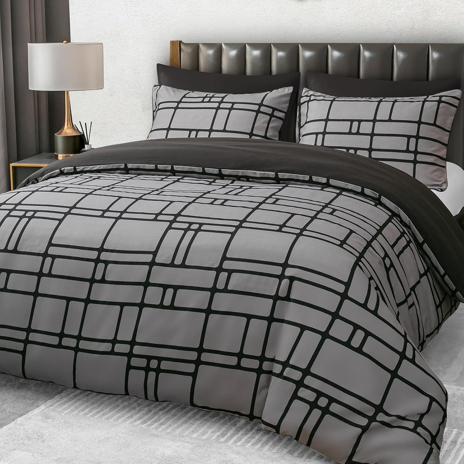 Pamposh Duvet Cover Set Double Brushed Microfiber Bedding Set with Zipper Closure, Luxury Duvet Cover Set (Grey, Super King (220 x 260 cm) - 3 Piece)