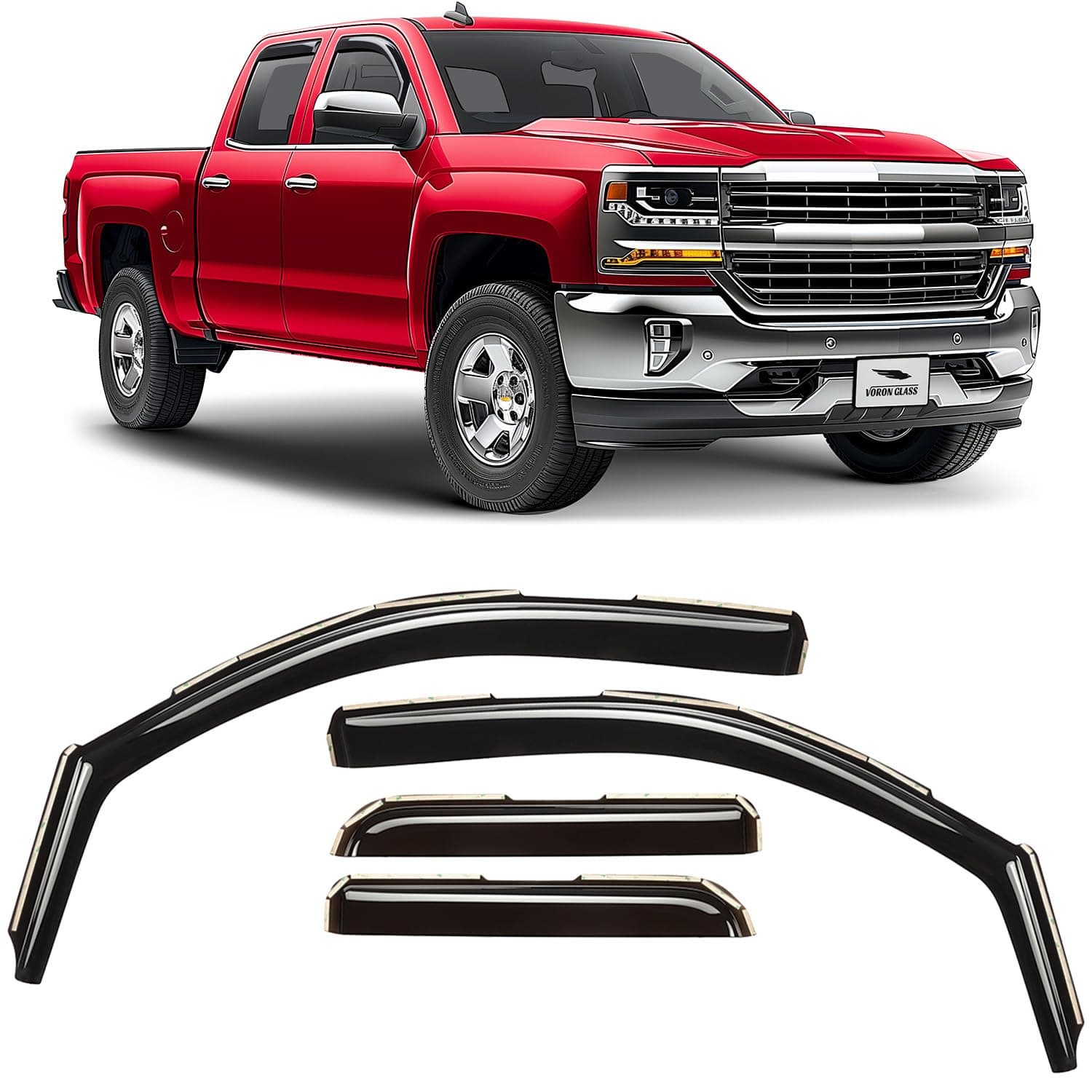 - Voron Glass in-Channel Extra Durable Rain Guards for Trucks Chevrolet (Chevy) Silverado/GMC Sierra 2014-2018 Double Cab, Window Deflectors, Vent Window Visors, 4 Pieces - 230092