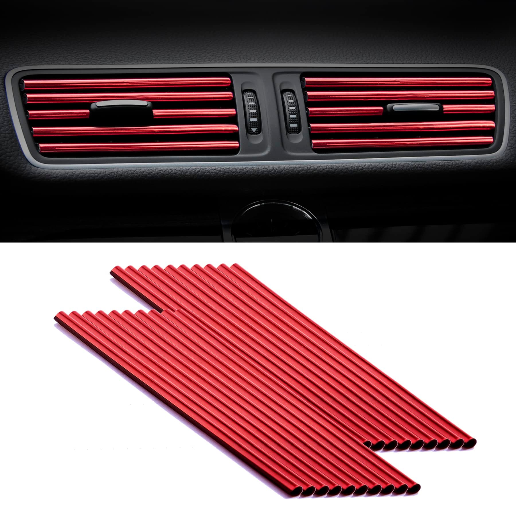 20 Pieces Car Air Conditioner Air Outlet Decorative Strips, Bendable DIY Decorative Strips, Universal for Most Air Outlets, Car Interior Accessories (Red)