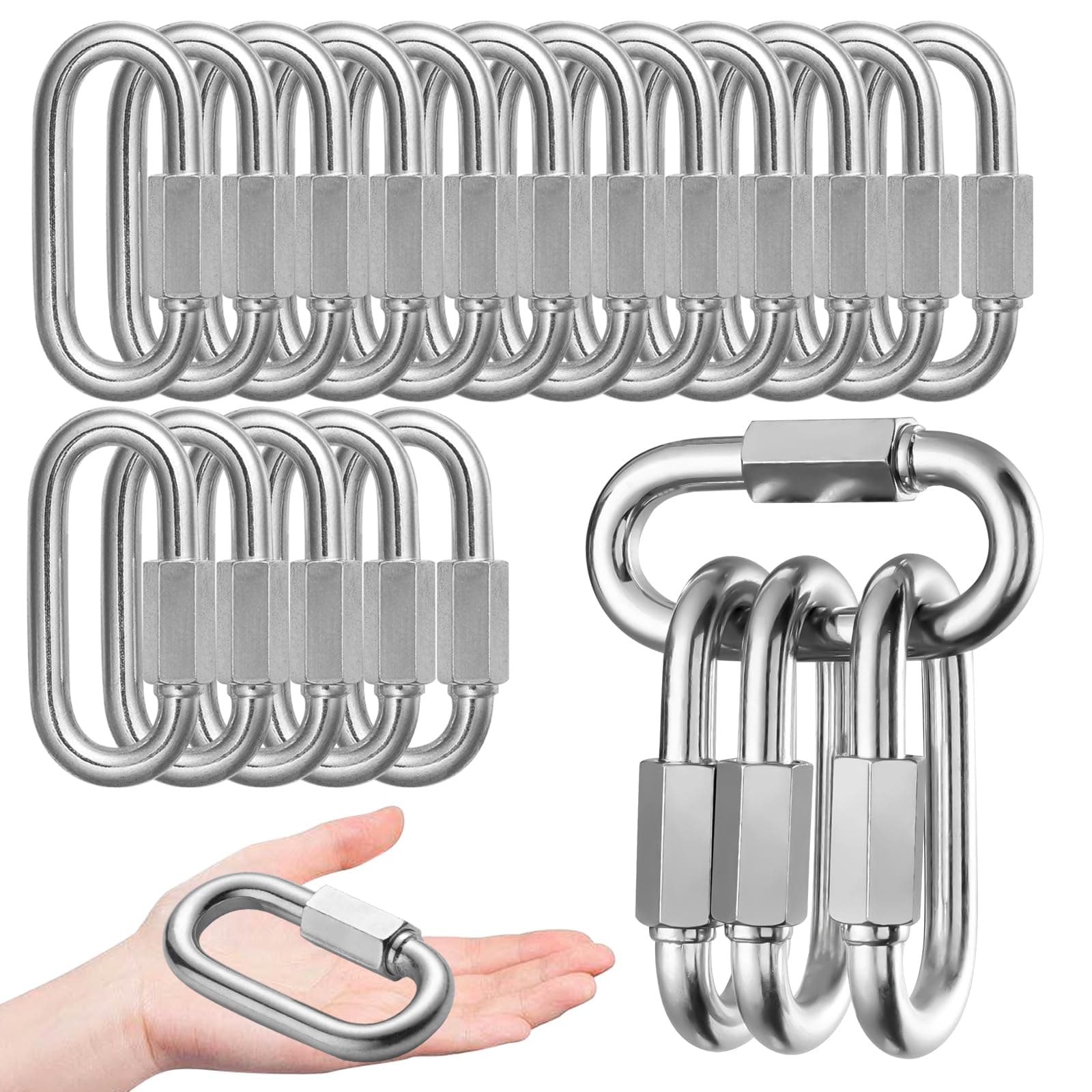 40Pack Heavy Duty Chain Links, 1200lbs Capacity 5/16” Quick Link Locing Carabiners, Thread Quick Link Connector for Safe Chain Gym Swing Hammock Shade Sails, 3.2 Inch Carabiner Clips Repair Chain