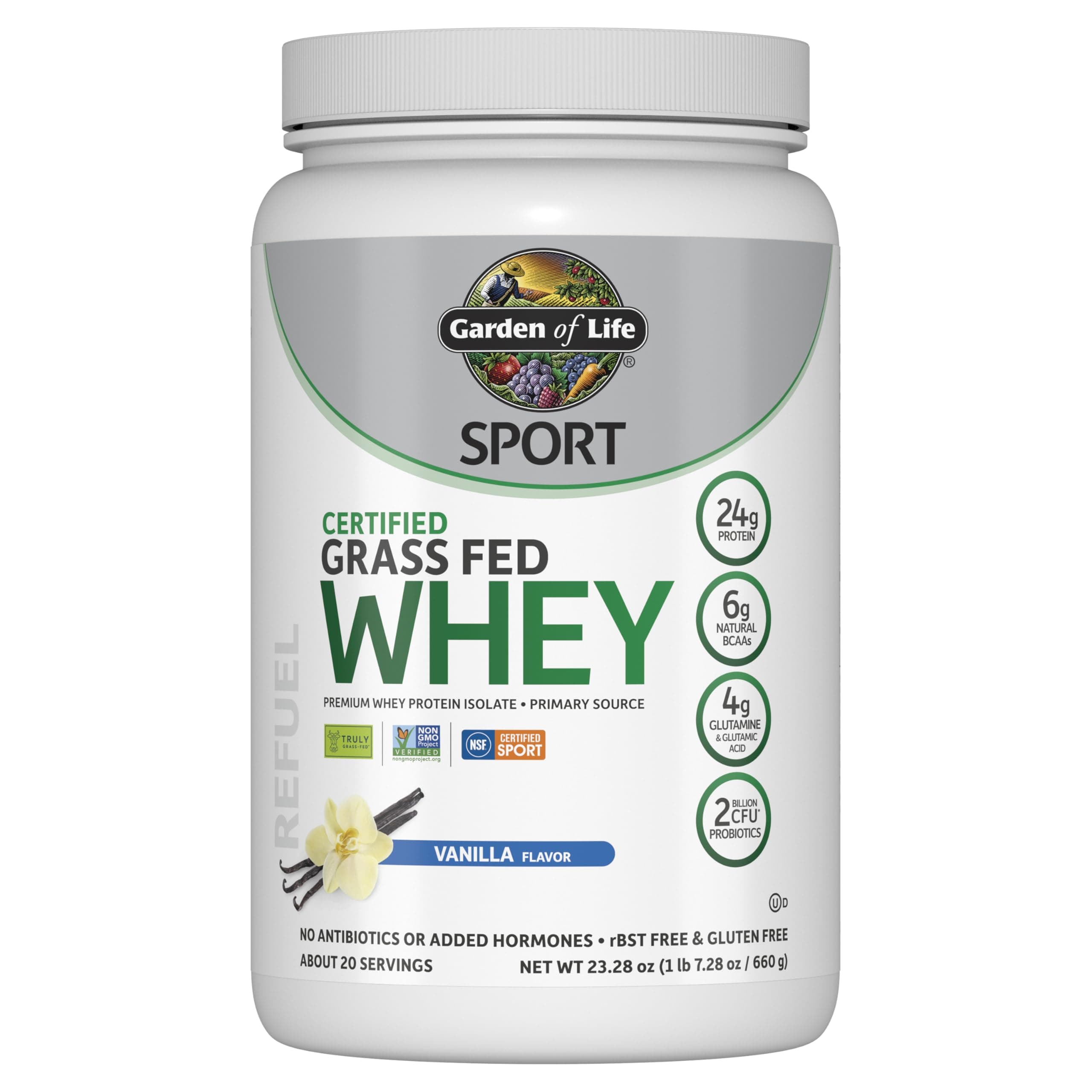 Vanilla: Sport Certified Grass Fed Clean Whey Protein Isolate, Vanilla, 23Oz (1Lb 7Oz 652G) Powder