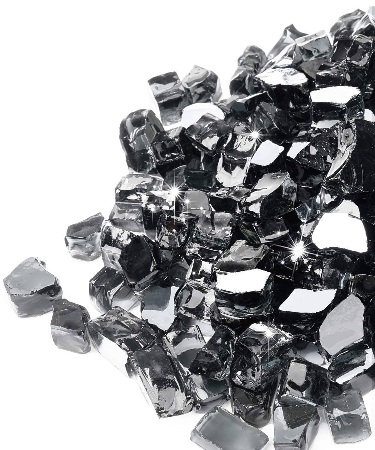GASPRO 35 lbs Fire Glass for Propane Fire Pit, 1/2-Inch Reflective Fireplace Glass Rocks for Fire Pit Table, Black