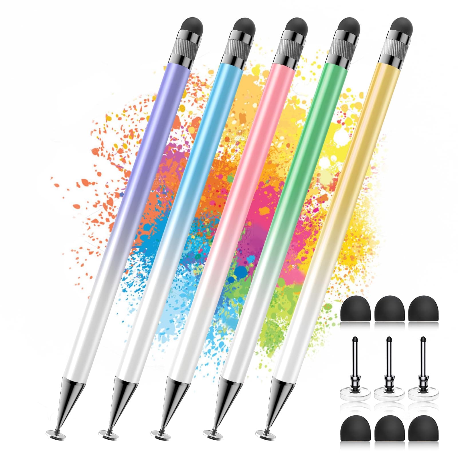 Bopomofo Stylus (5 Pcs),2-in-1 Stylus Pen for Touchscreen, High Precision and Sensitivity, Suitable for iPhone/ipad/Android Tablets, Compatible with Touch Screens(Pink/Yellow/Green/Blue/Purple)