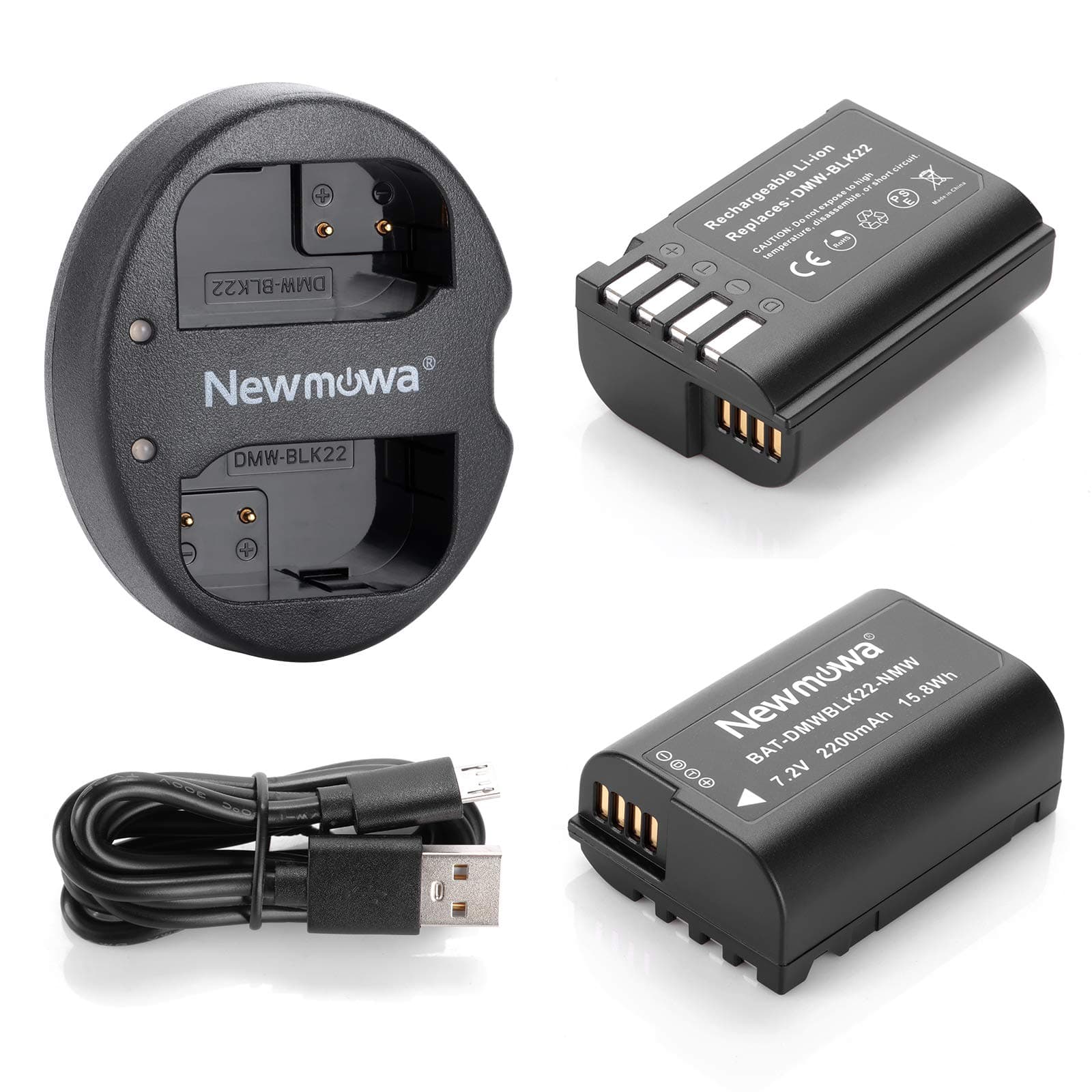 Newmowa DMW-BLK22 High Capacity Replacement Battery (2 Pack) and Dual USB Charger for Panasonic DMW-BLK22 and Panasonic Lumix DC-S5