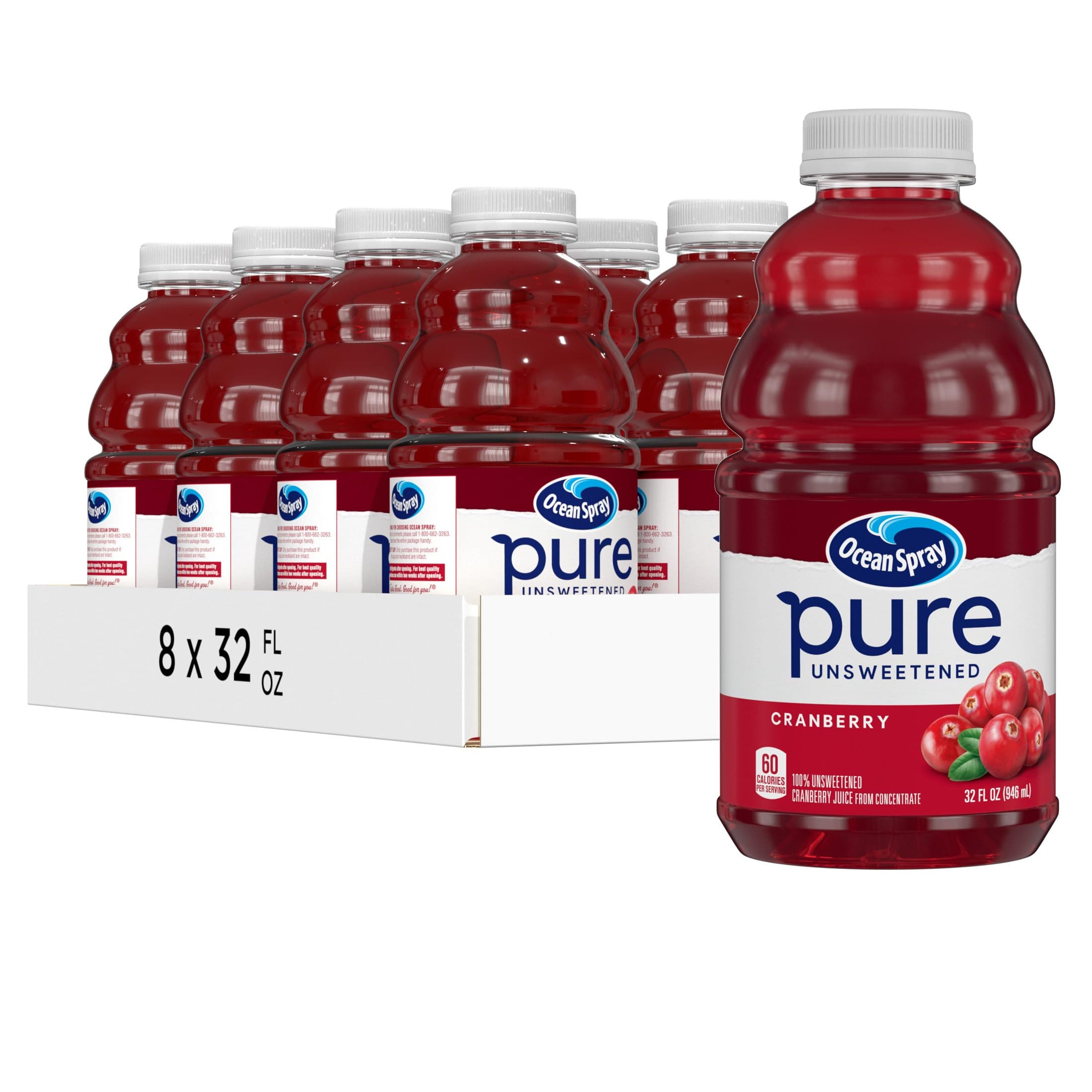 Ocean Spray 100% Pure Cranberry Juice, 32 fl oz (Pack of 8)
