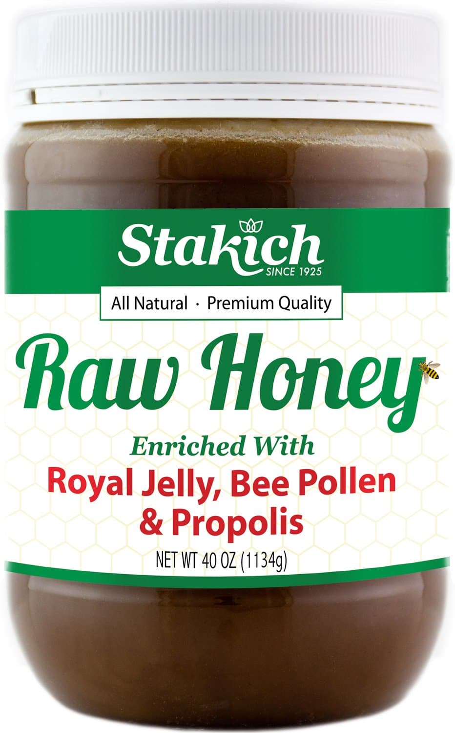 Royal Jelly, Bee Pollen & Propolis Raw Honey - Pure, Unprocessed, Unheated - 40 oz