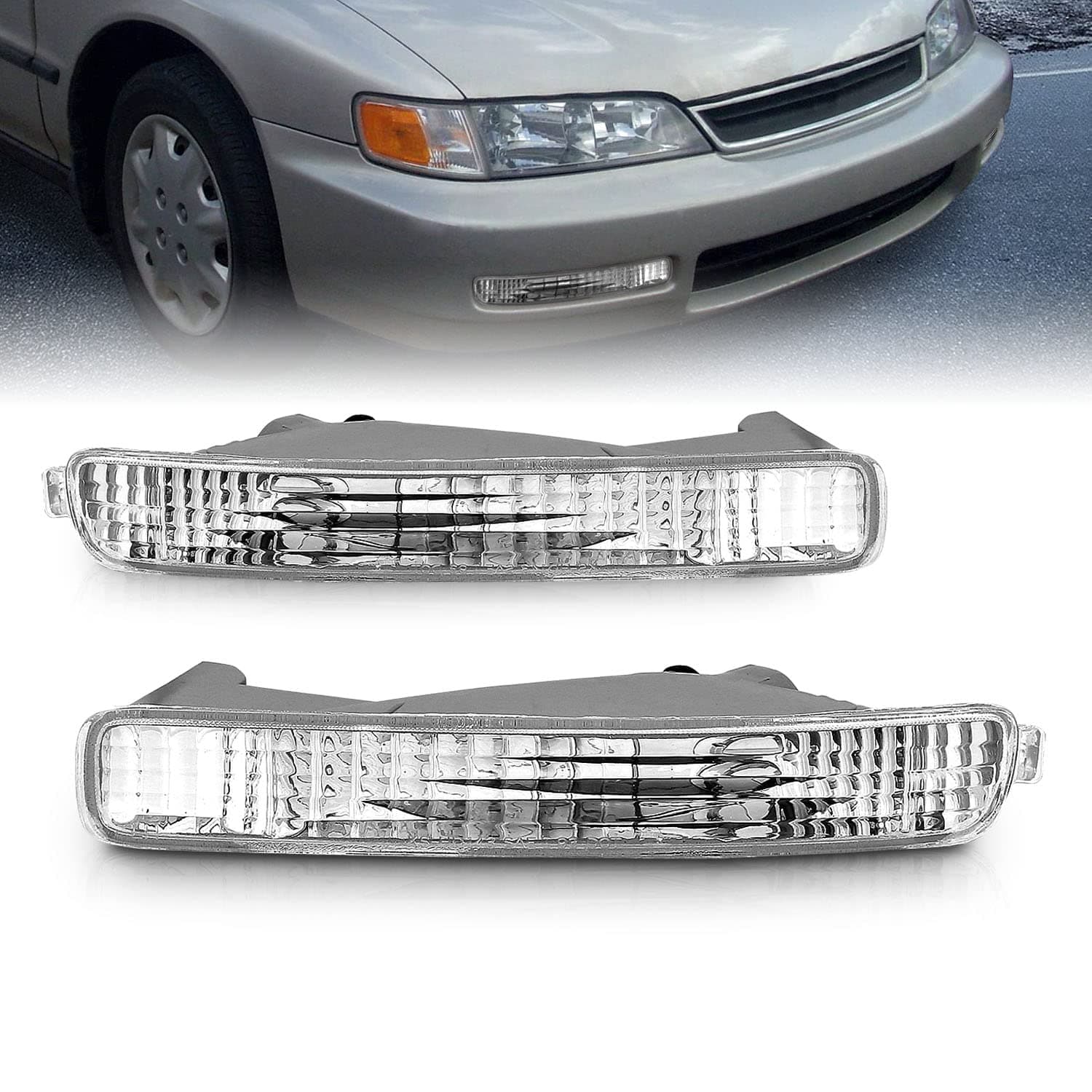 AmeriLite Bumper Marker Parking Lights Clear Set Replacement For 96-97 Honda Accord - Passenger and Driver Side