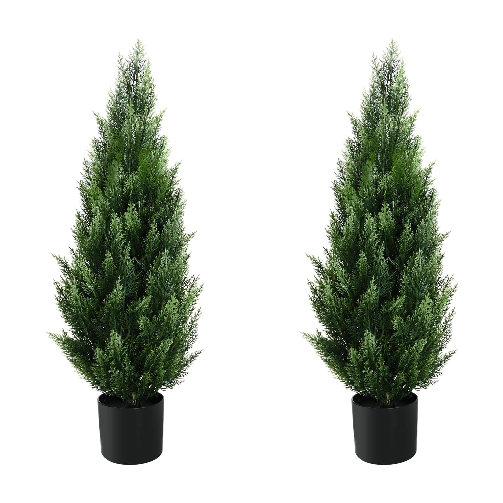 3FT Artificial Topiary Tree Beautiful Realistic Faux Cedar Pines Christmas Trees UV Rated Fake Shrubs for Front Porch Faux Plants Indoor and Outdoor Decor (2 Pack)