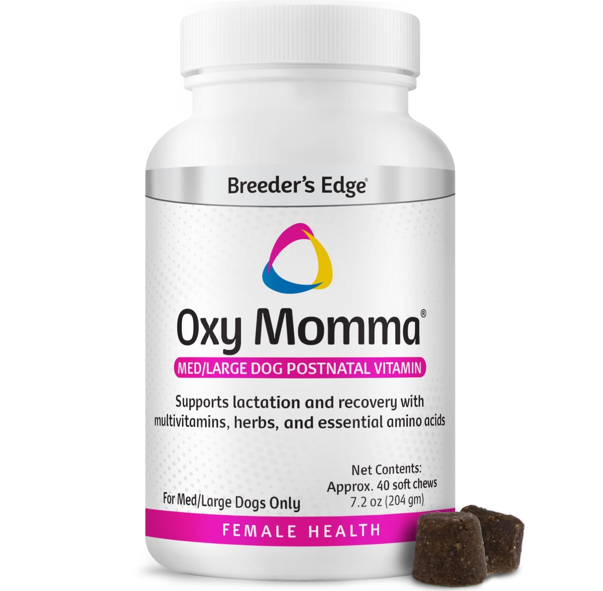 Breeder's Edge Oxy Momma Soft Chews, Postnatal Vitamin Supplement for Lactating Dogs and Cats, Supports Recovery, Hormones, and Next Pregnancy - for Medium & Large Dogs, 40ct Soft Chews