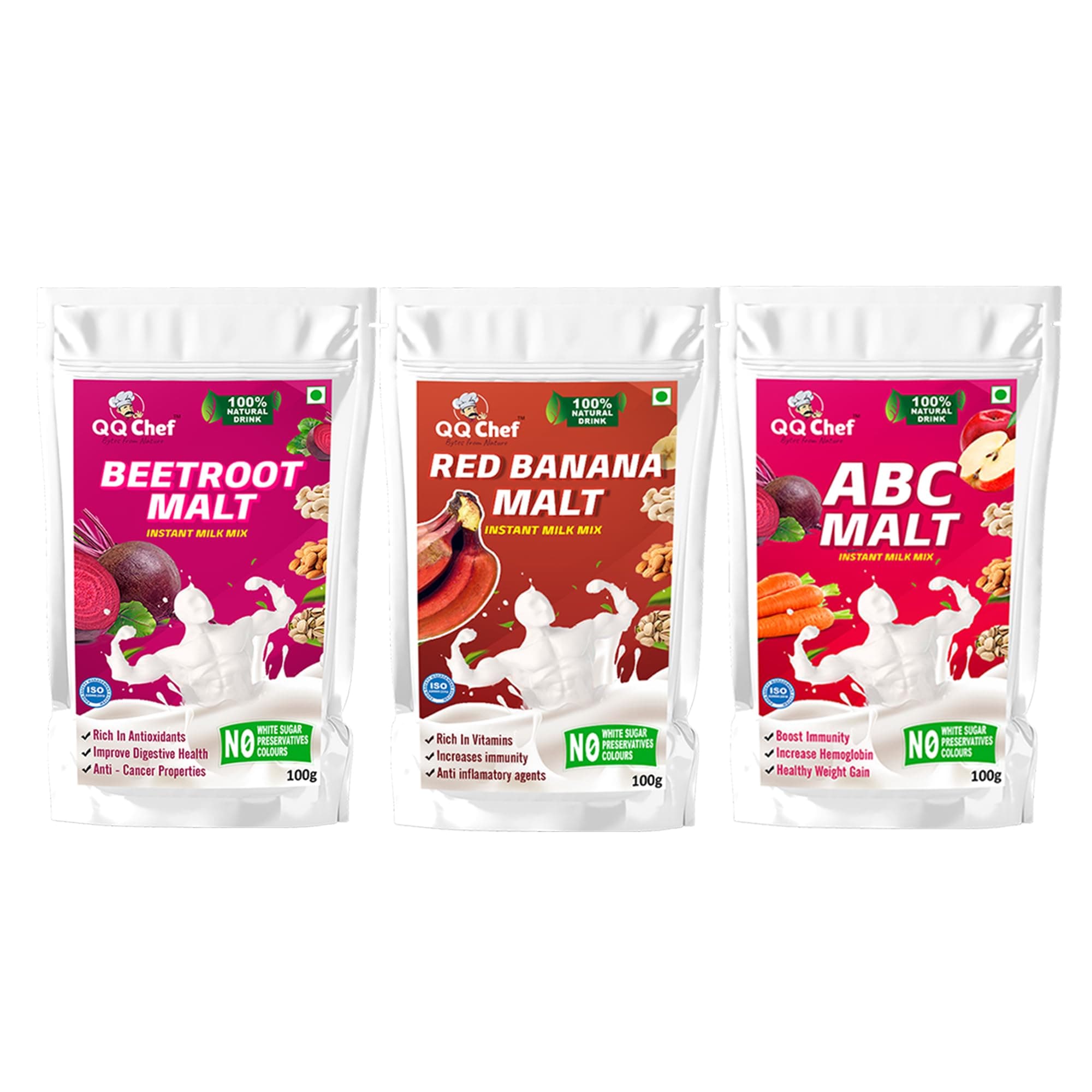 QQChef Beetroot, Red Banana & ABC Malt Natural Drink Combo for Kids, Adults, Elders - Homemade (100gm x 3 Pcs)