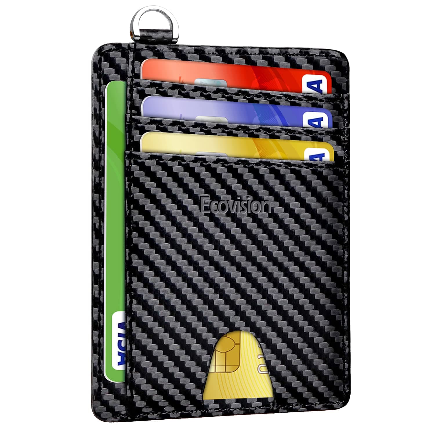 EcoVision Slim Minimalist Front Pocket RFID Blocking Credit Card Holder Wallet with Removable D Shackle for Men Women