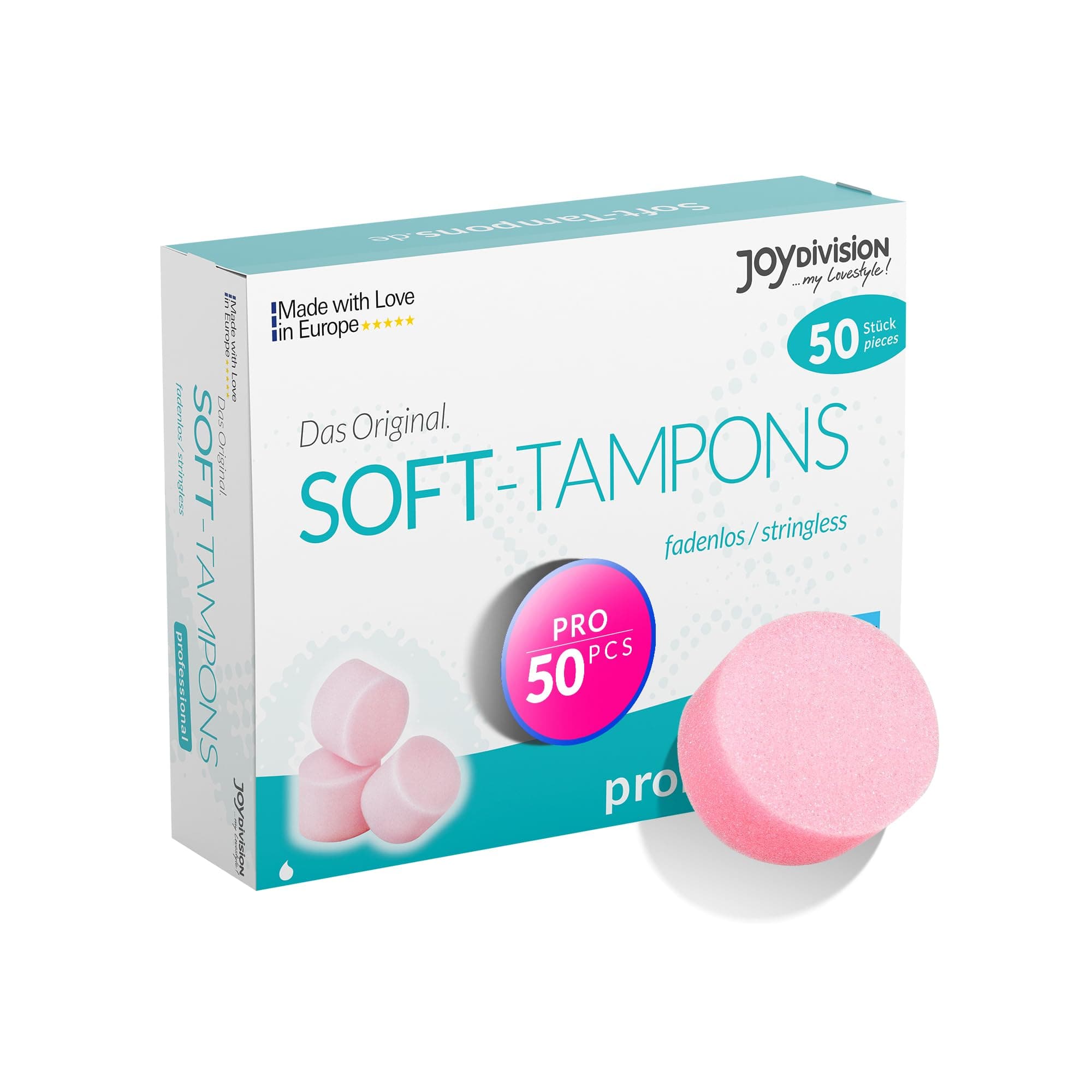 JOYDIVISION Soft-Tampons Professional I 50 Pieces I Threadless tampons for Sports, Swimming & spa I Menstrual sponges Ultra Soft I Easy Insertion & Removal I Soft Tampon Without Thread