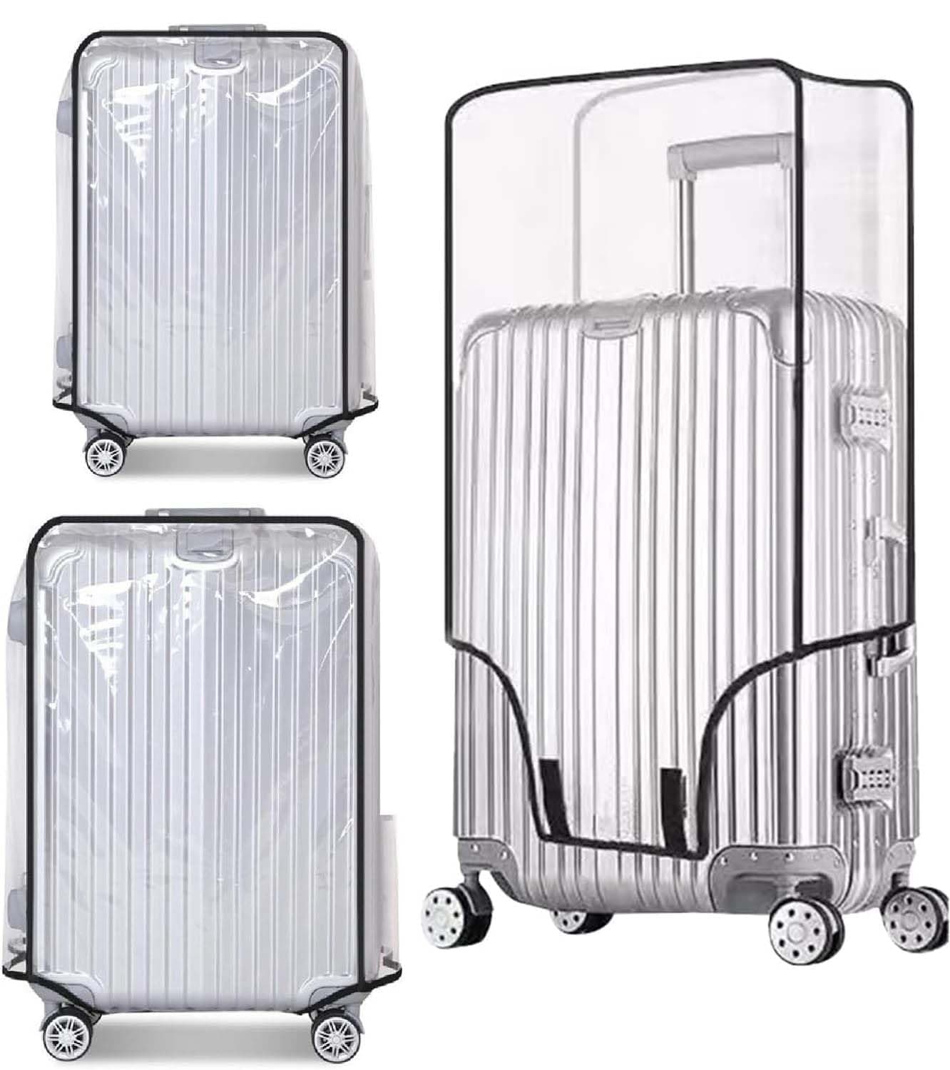 3 Pack Suitcase Cover, Clear Transparent Luggage Protector Set, Heavy-Duty PVC Covers for 20”, 24”, 28” Suitcases, Reusable Protective Suitcase Cover Set, Anti-Scratch, Tear-Resistant.