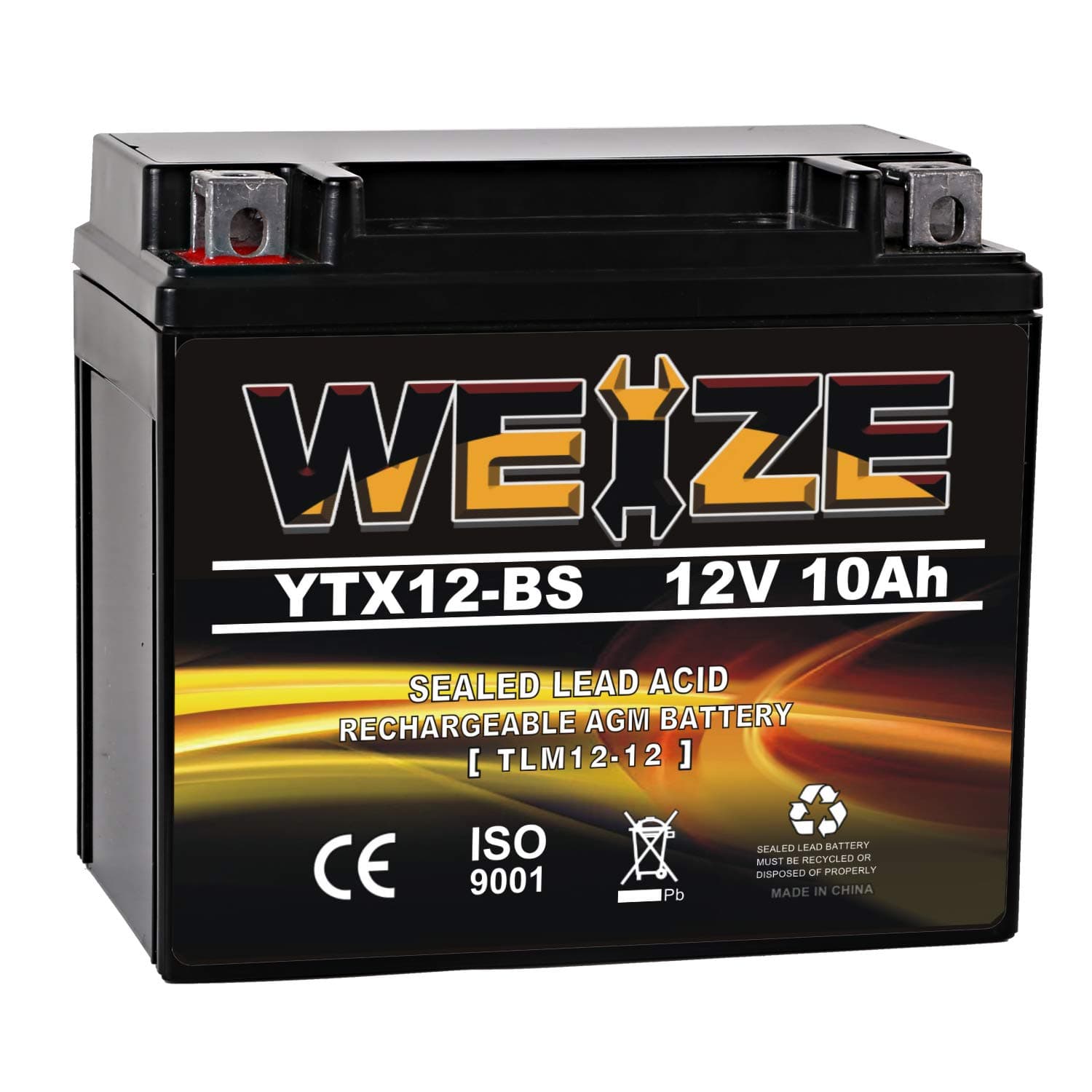 Weize YTX12-BS Motorcycle Battery High Performance - Maintenance Free - Sealed YTX12 BS AGM Rechargeable ATV Batteries compatible with Honda Kawasaki Suzuki Black