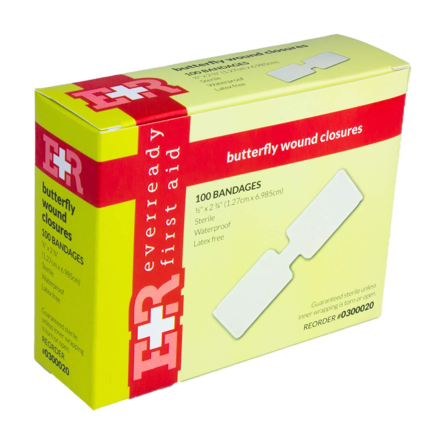 Ever Ready First Aid Sterile Butterfly Strips, Individually Wrapped Wound Closure Bandages for Small Wounds Protection, ½” x 2 ¾” – 100 Count