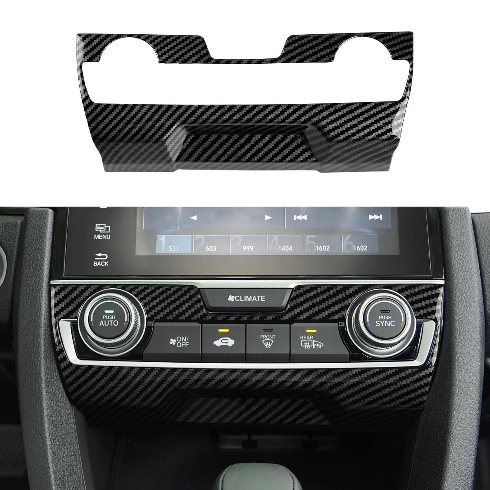 Air Condiitioning Center Console Panel Decals for 2016-2021 Honda Civic 10th Gen Accessories ABS Carbon Fiber Stickers, NOT for The CAR with Warmer Buttons