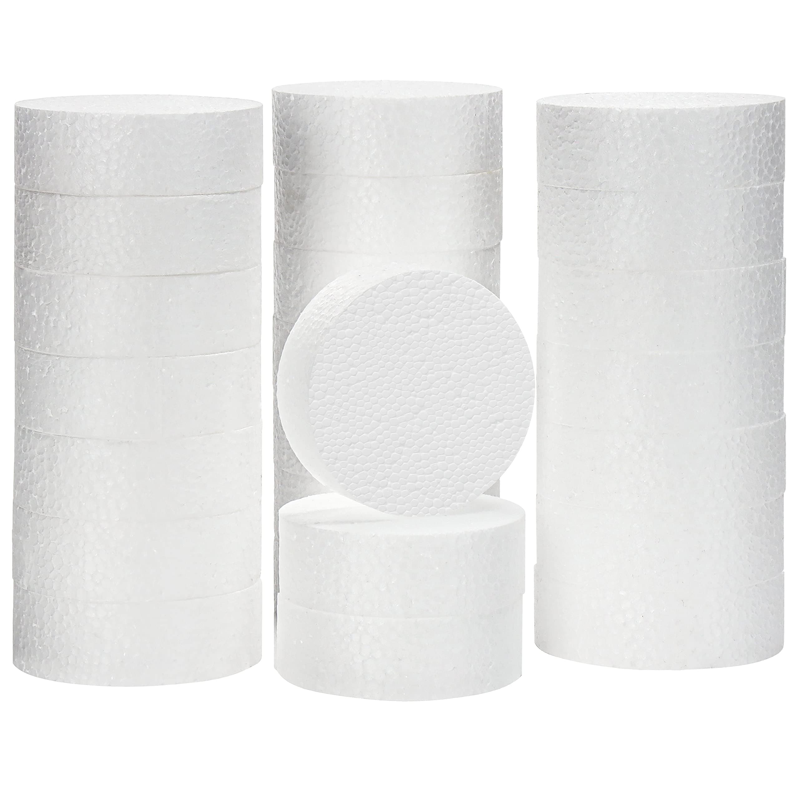 Belle Vous Craft Foam Circles (24 Pack) - 7.5cm / 3 Inches Diameter, 2.5cm / 1 Inch Thick - Round Polystyrene Foam Discs for Modelling/Sculptures, School Projects, Floral Arrangements, Arts and Crafts