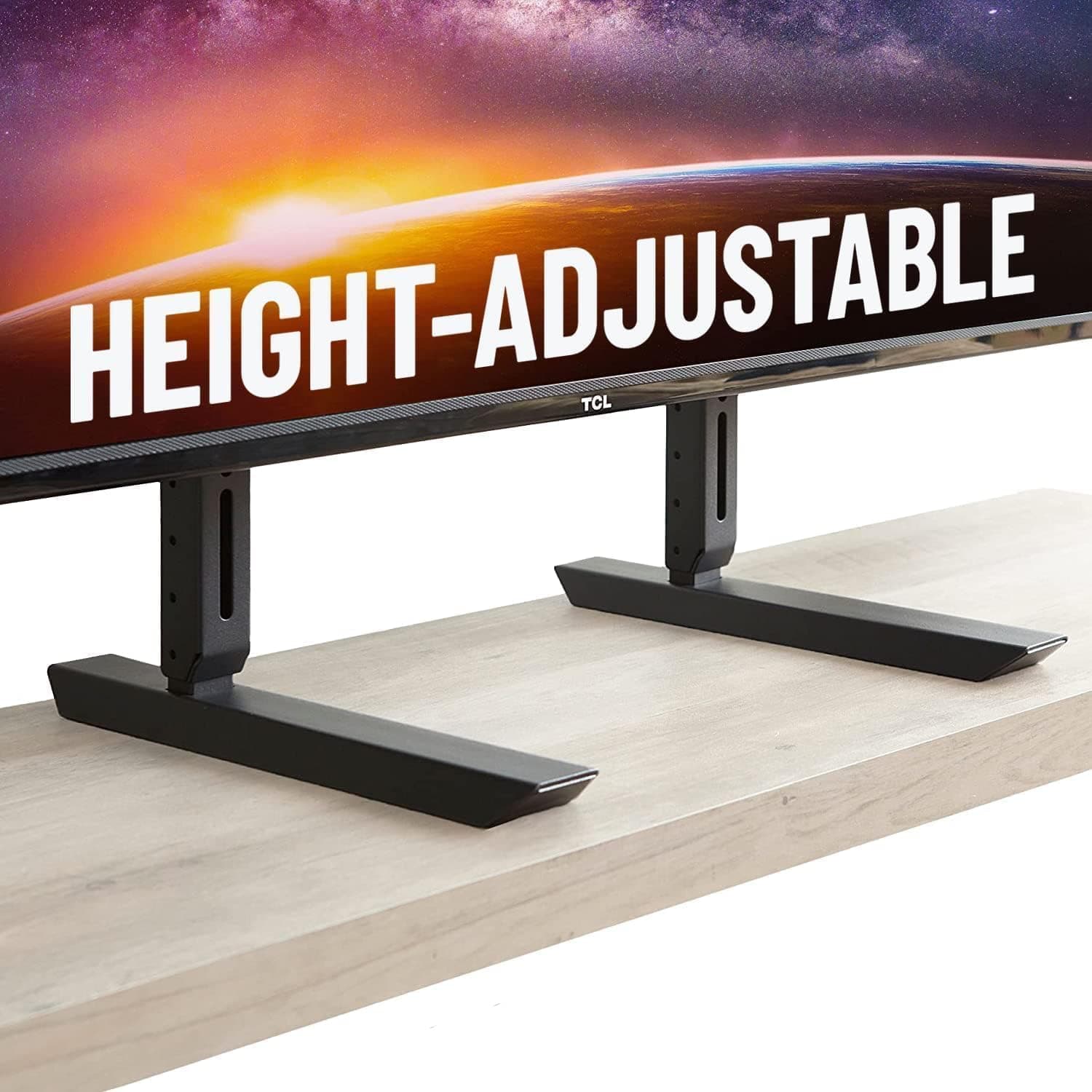 Universal TV Stand - Fits 49” to 77” TVs up to 100lbs - Adjustable Height & Wobble-Free Design - Flat Base Compatible with Soundbars