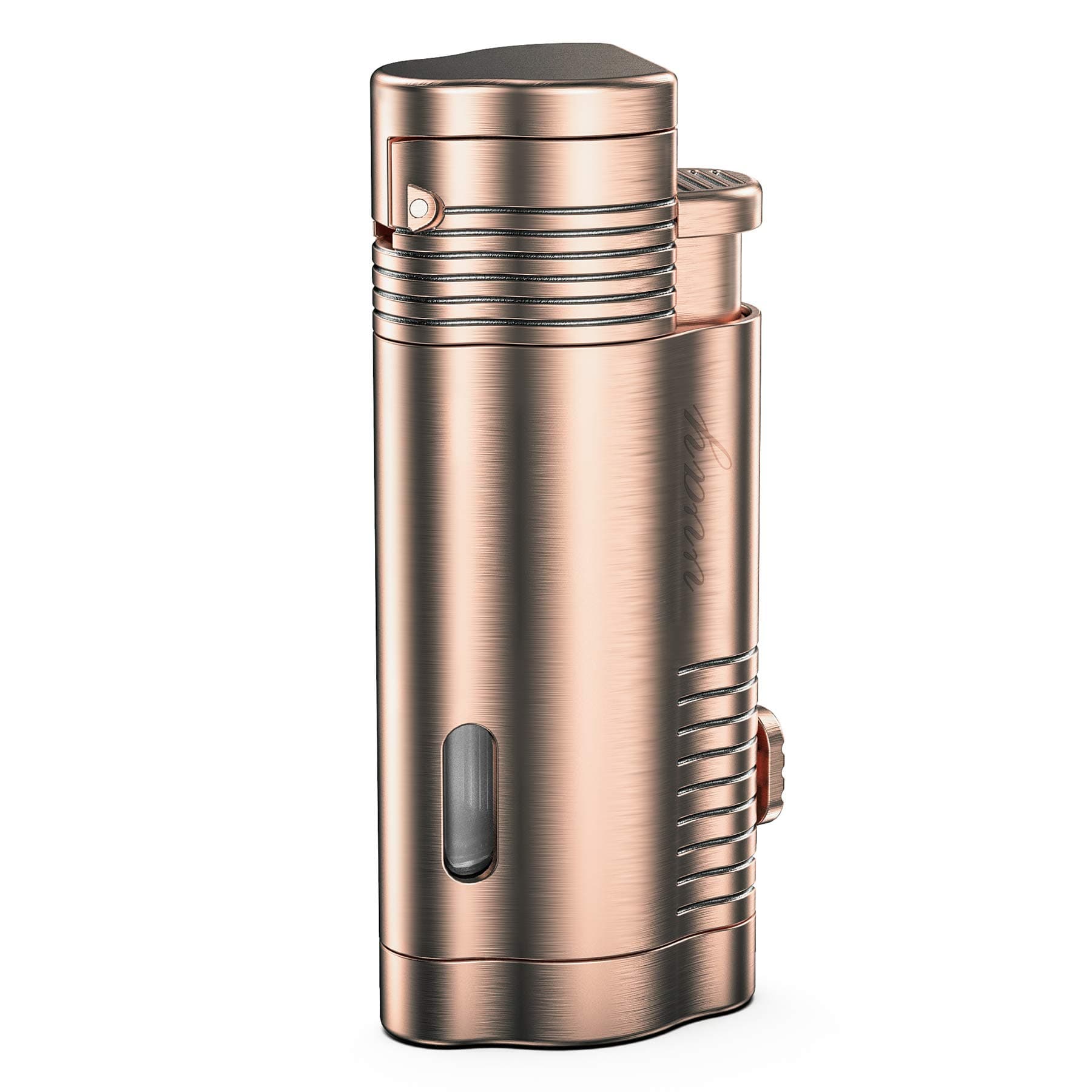 VVAY Triple Jet Flame Lighter Gas Butane Refillable, Adjustable Flame (Sold without Gas) Bronze 19