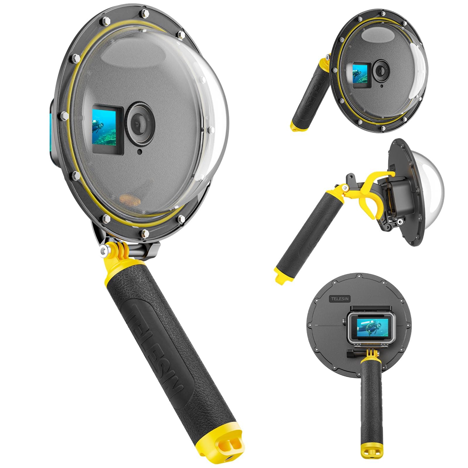 TELESIN Waterproof Dome Port for DJI Action 5 Pro Action 4 3 Camera, Underwater Housing Case w Floating Handle Grip Wrist Strap Dive Diving Snorkeling Accessories