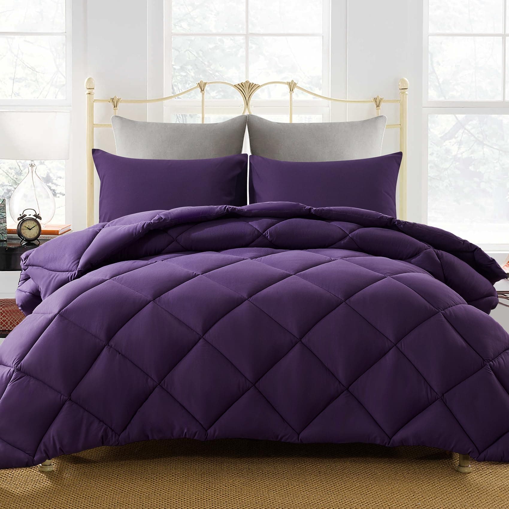 Decroom Lightweight Queen Comforter Set with 2 Pillow Sham - 3 Pieces Set - Quilted Down Alternative Comforter/Duvet Insert for All Season - Purple - Queen Size