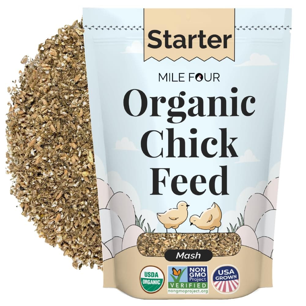 Mile Four Organic Chicken Feed – Starter Chick Mash, Non-GMO, USA Grown, 21% Protein, Corn-Free, Soy-Free, Non-Medicated Chick Feed, 2 lb Sample