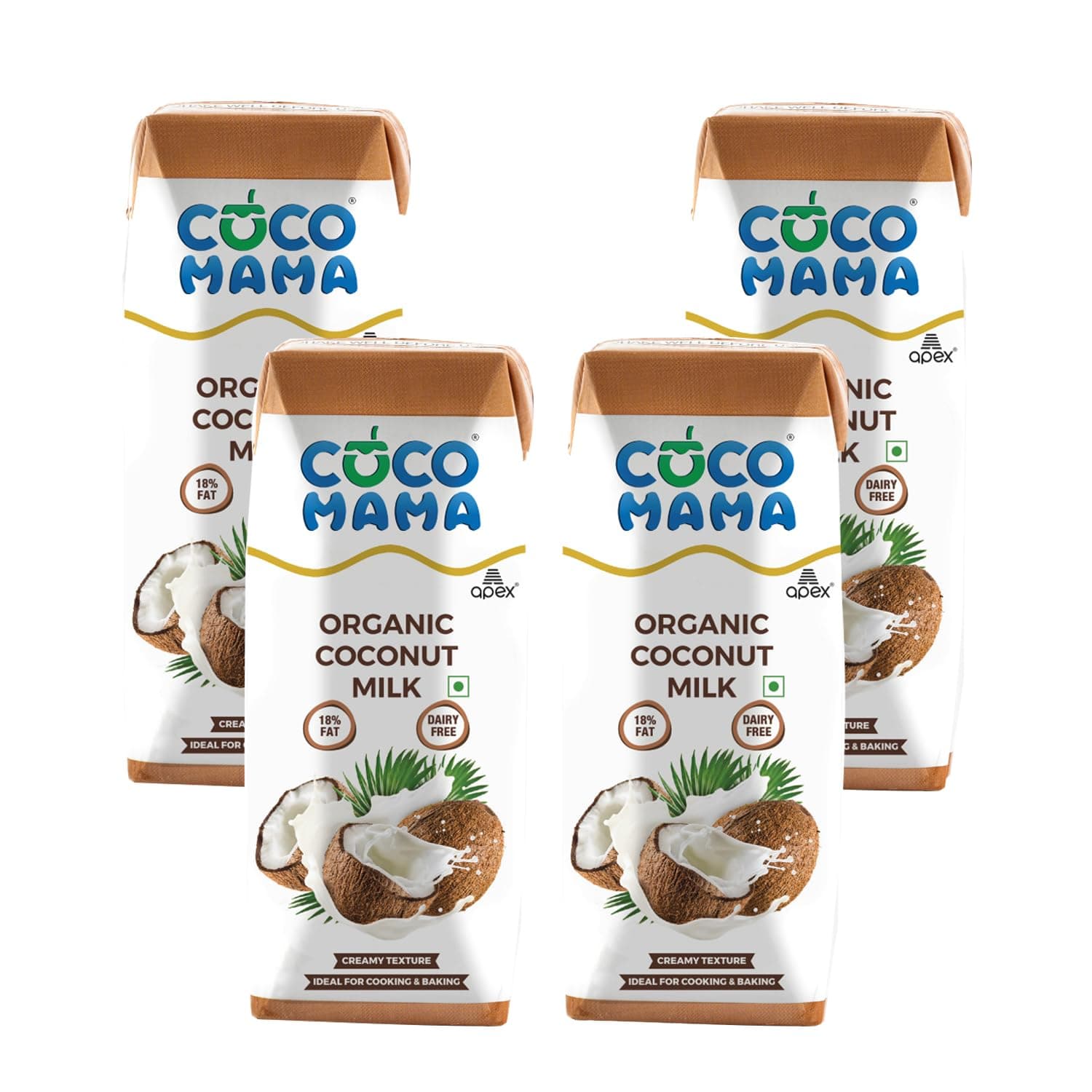Coco Mama Organic Coconut Milk Dairy-Free,250 Ml|Pack Of 4|Rich & Creamy Texture|Enriched With Nutrients|Contains 18% Fat|No Added Artificial Sweeteners|Lactose-Free|Used For Cooking & Baking Purposes