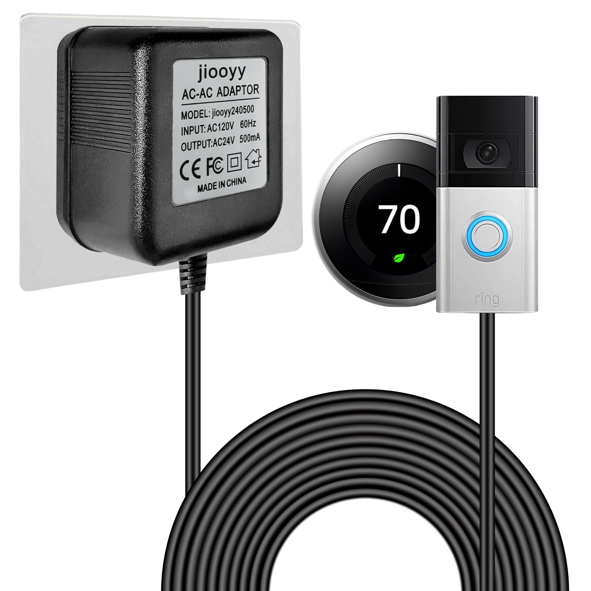 24 Volt Doorbell Power Adapter - 16.4ft Long C Wire Adapter, Doorbell Transformer Fits Ring, Nest Hello, Wyze, Eufy Video Doorbells and Ecobee,Sensi,Nest,Honeywell Thermostat(Black)