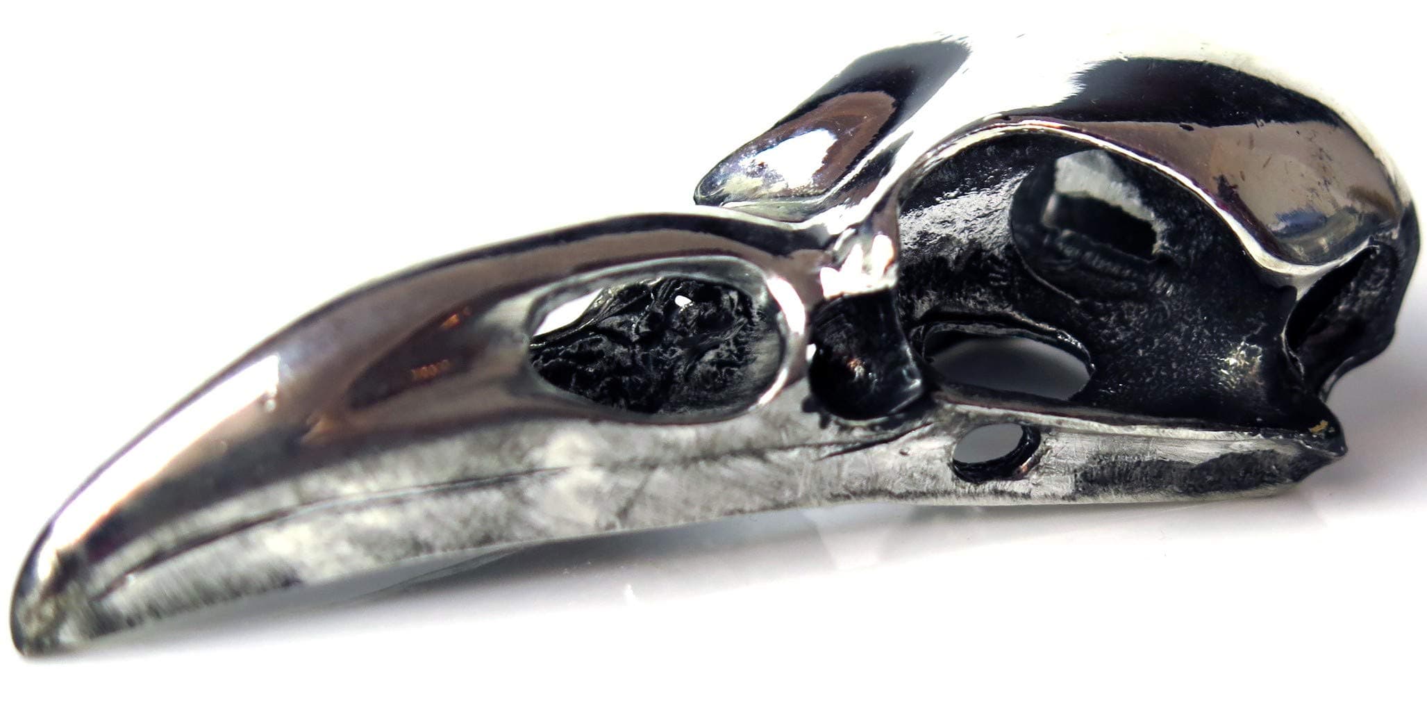 Massive Raven Skull, Silver Plated Pendant Supplied with 72 inch 2 mm Cord for Necklace Harley Biker or Wicca Style. Unique Very